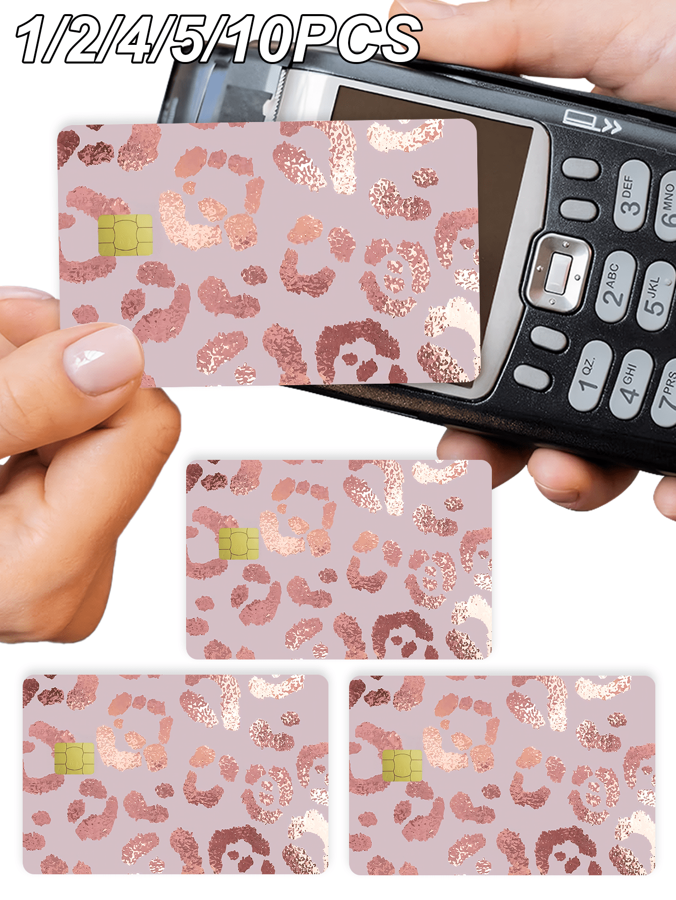 1/2/4/5/10pcs Rose Gold Leopard Print Credit Card Stickers, Women's Birthday Gift PVC Material Anti-Fingerprint Durable Scratch-Resistant Wear-Resistant, Suitable For Men, Women, Couples, Small Chip C