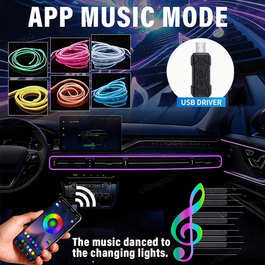 1 Dashboard Light With Music-Synchronized Color Change And Wireless APP Control, 3m/118 Inches, 8 Color-Changing Effects, Festive Atmosphere Effect/Holiday Gift Mood Light, Suitable For All Car Instal