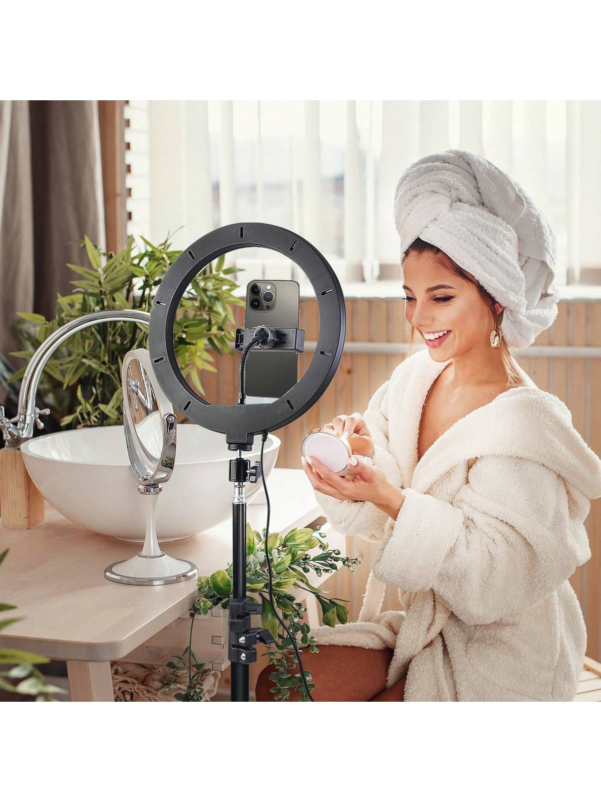 10" LED Selfie Ring Light With 43'' Tripod & 2 Phone Holders, Dimmable Knob Control, USB Powered| Perfect For Makeup, Vlogging, For Live Streaming & Video Recording Strong Load-Bearing