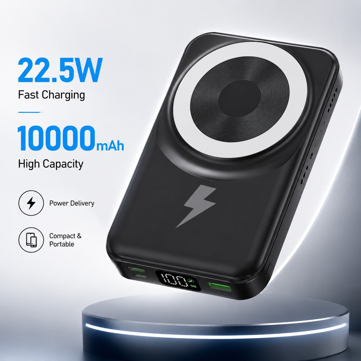 10000mAh Magnetic Power Bank Charger With Foldable Stand, Built-In Dual Cables 15W Wireless Charging 22.5W Fast Charging LED Indicator, Travel Essentials Camping Gear Back To School College Dorm Essen