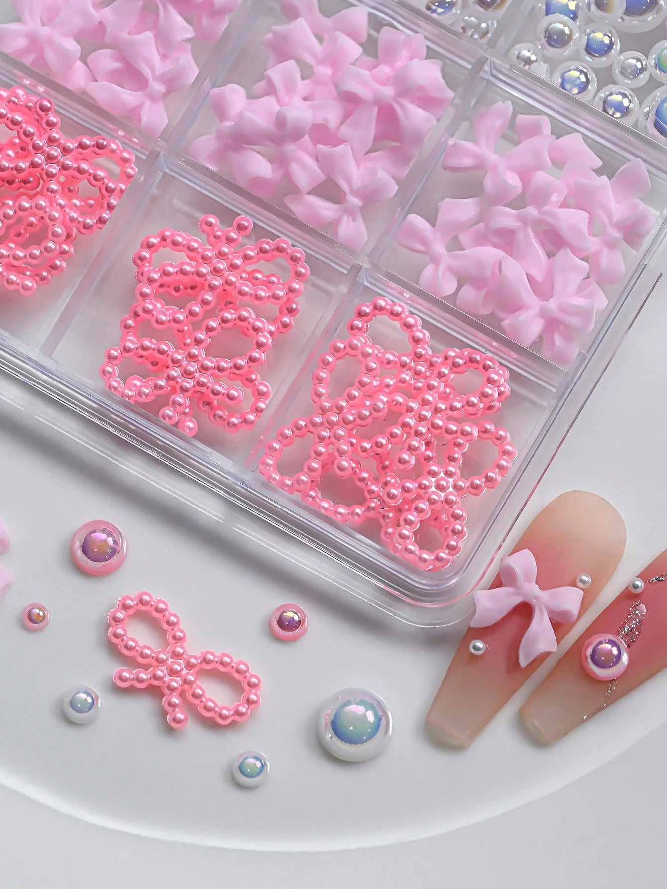 12 Compartments Mixed Resin Pearl Bow, Heart, Mini Flower Decorations, DIY Nail Art Accessories, Cute & Versatile Nail Jewelry Nail Charms