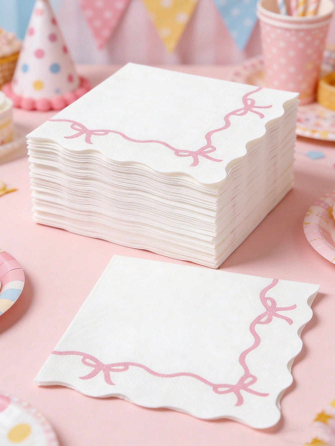 16pcs Pink Bow Tissue Paper, Pink Bow Themed Disposable Napkins, Cute Bow Tableware Decor Napkins For Birthday, Tea Party, Wedding, Baby Shower, Home Decor, Party Supplies, Wedding Supplies