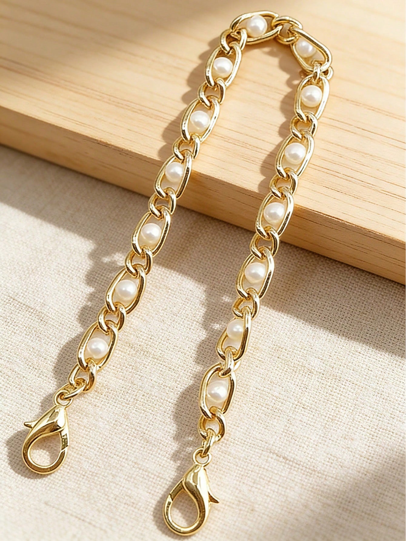 1pc 23.62-43.31inch Faux Pearl Chain Shoulder Strap Replacement, Handmade Chain, Natural Pearl Shedding May Occur, For Crossbody Bag Handbag