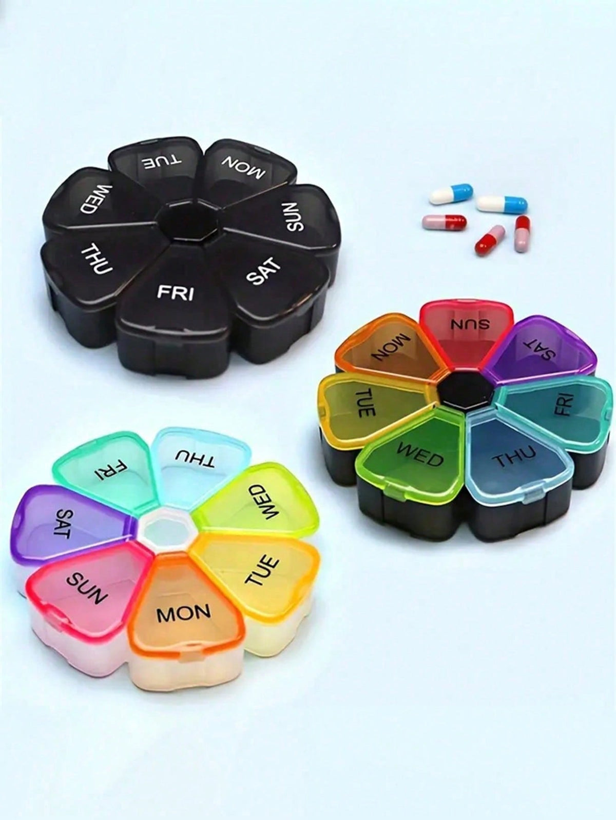 1pc 7-Day 7-Compartment Large Capacity PP Pill Box, Portable Once-A-Day Travel Pill/Vitamin/Fish Oil Storage Box, Petal-Shaped Transparent 7-Color Pill Box, Medicine Storage Box