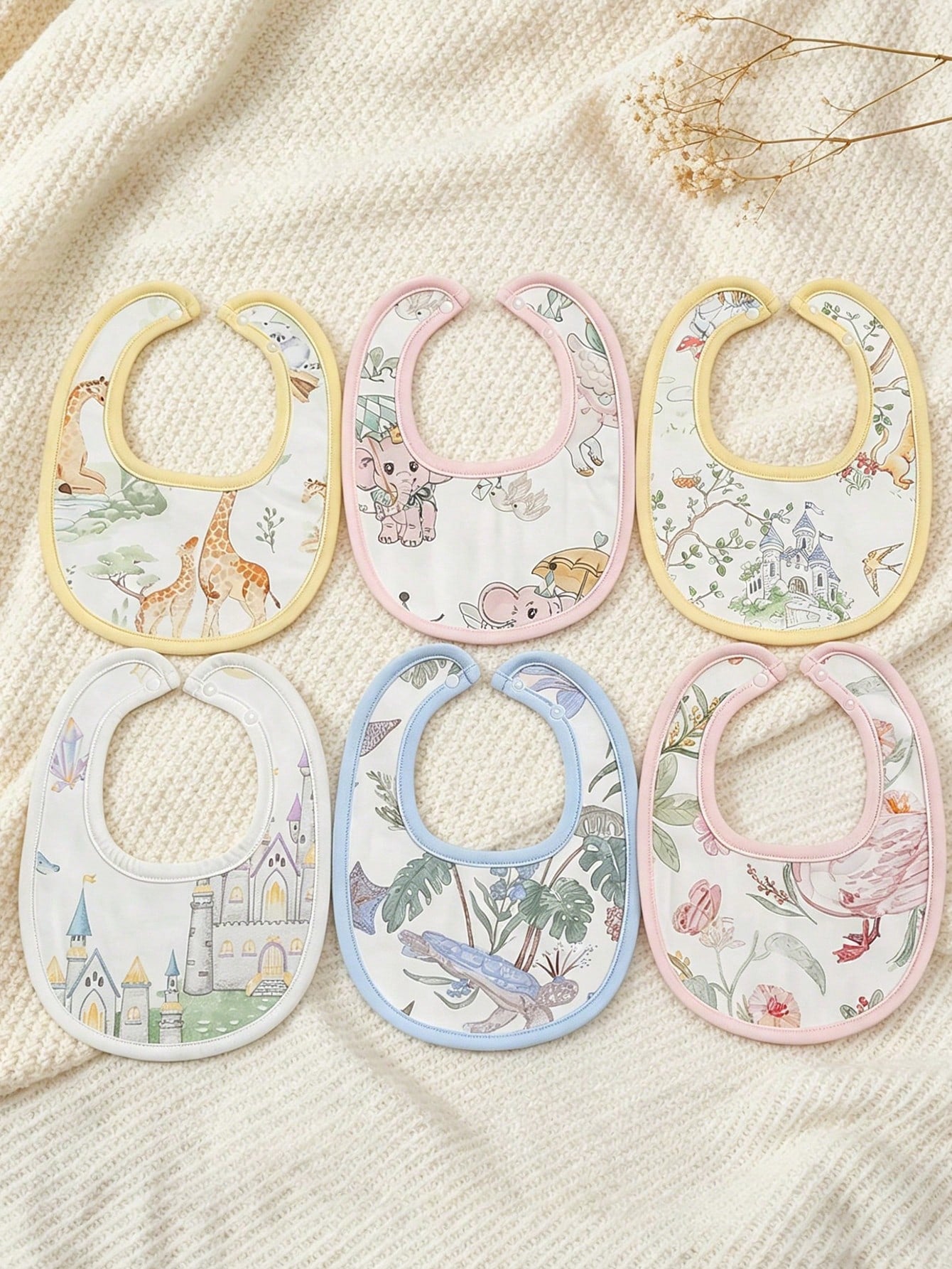 1pc Baby Bibs, Floral, Animal & Castle Pattern, Suitable For 0-12 Months Infants