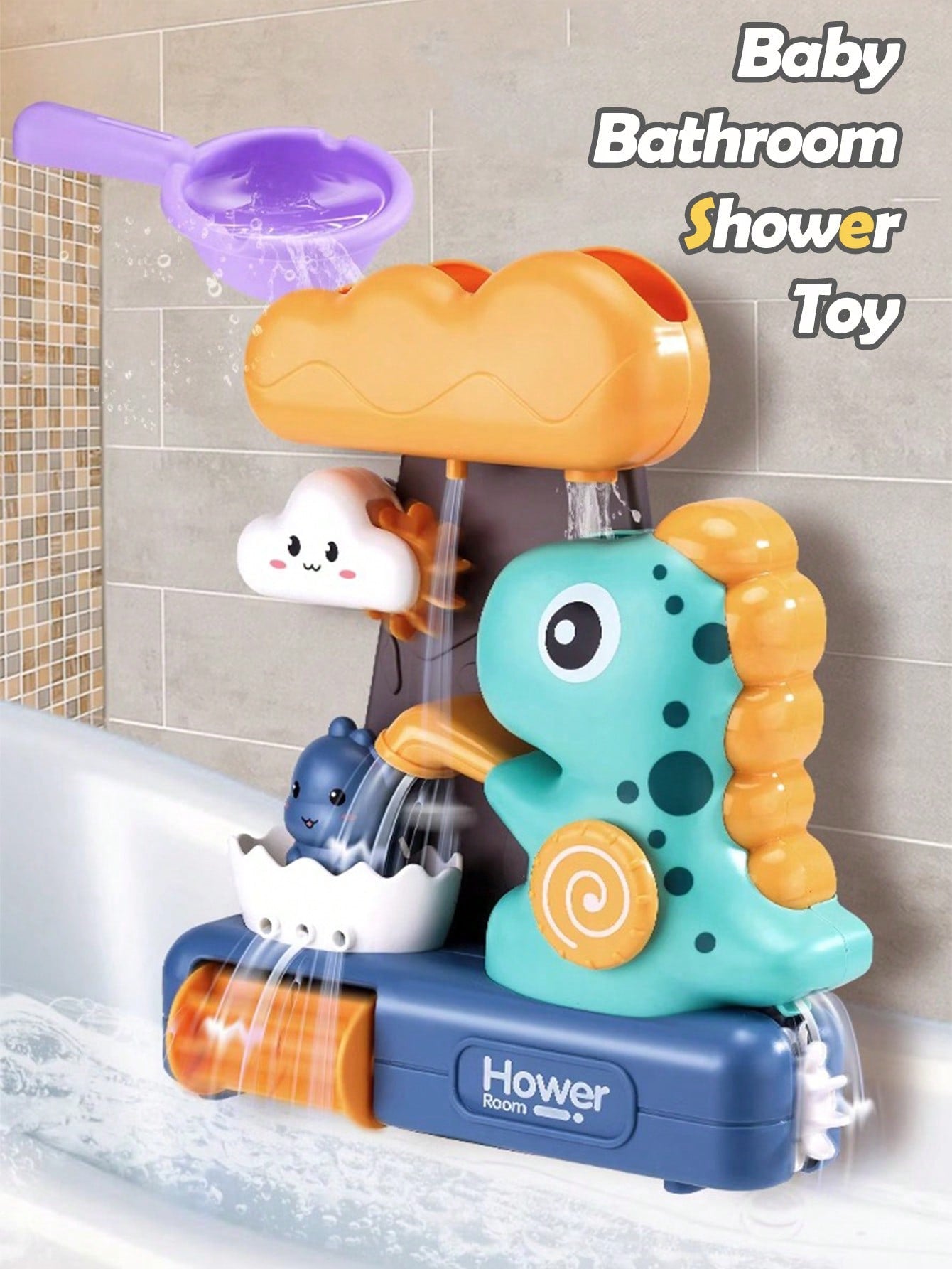1pc Children Bath Toy, Suitable For Baby Bathtub Water Toys, With Suction Cup Interactive Bathtub Bath Toy, Suitable For Children To Play In Bath, Cute Cartoon Dinosaur Shape, Water Wheel Flipper, Wat