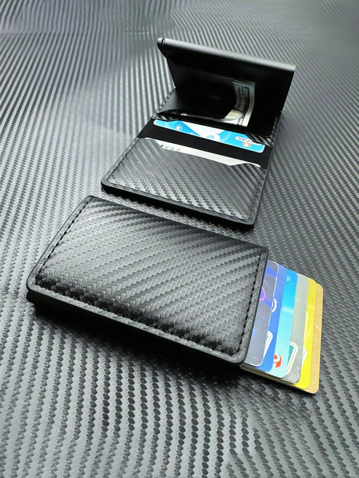 1pc Fashion Men's Wallet 3 Colors Carbon Fiber Card Holder Automatic Pop-Up Aluminum Alloy RFID Card Holder,Wallet For Men