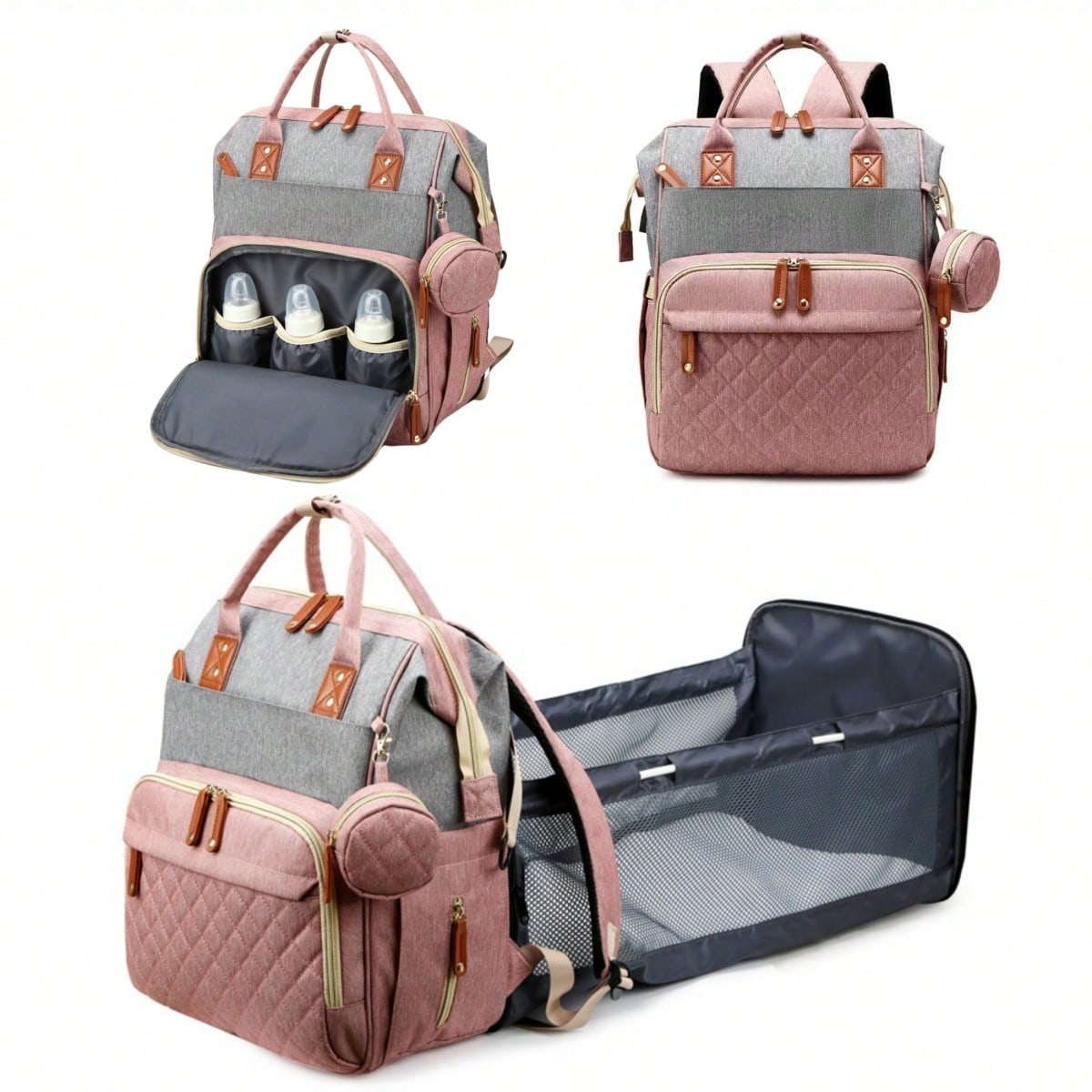 1pc Fashion Mummy Bag, Multi-Function Diaper Bag With Baby Bed Straps, Large Capacity Portable Multifunctional Diaper Bag, Multiple Compartments, Storage Bag For Home And Outdoor Use