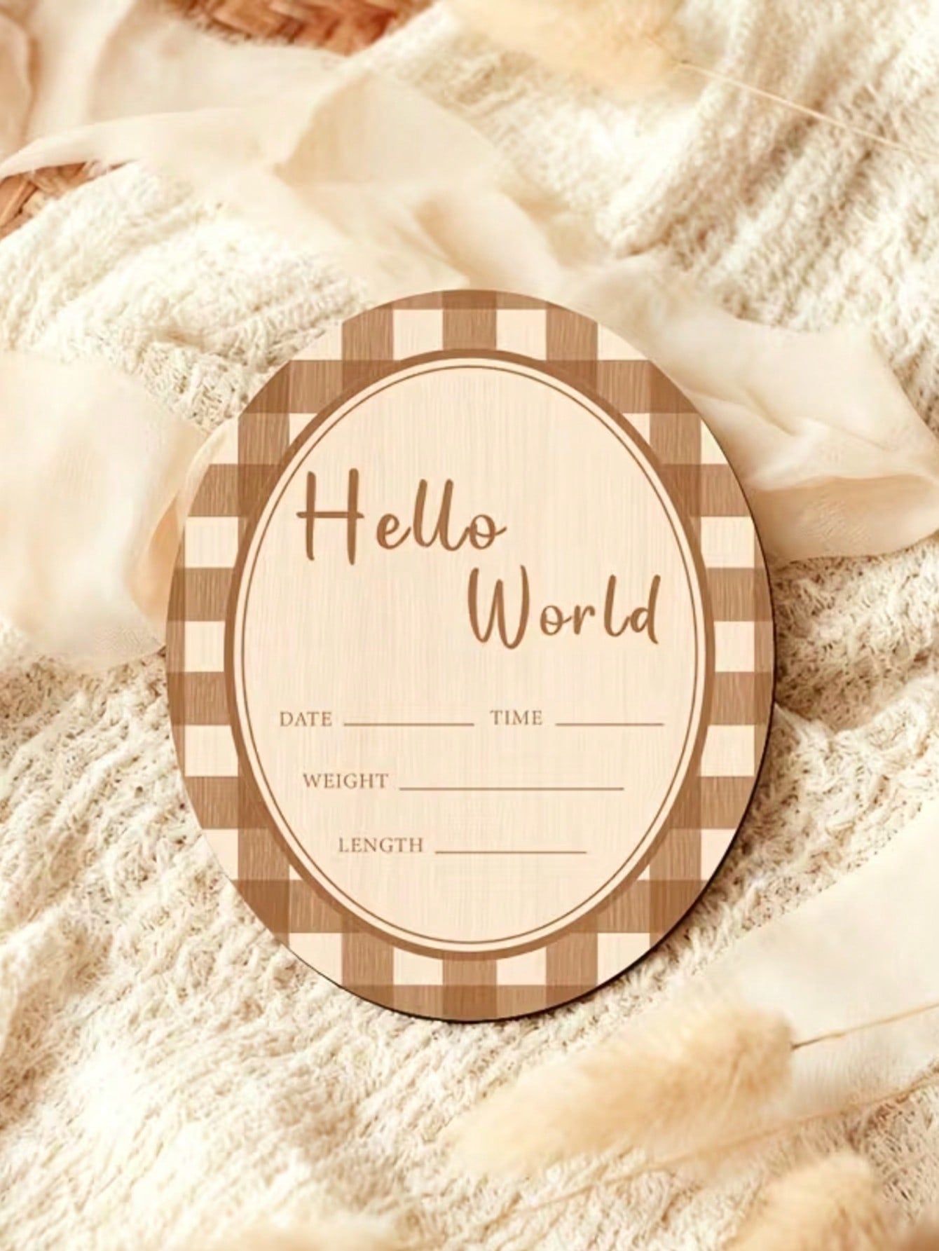 1pc Hello Wooden Oval Decorative Plaque & Ornament, Newborn Welcome Sign, Pregnancy Announcement Photo Prop For Baby