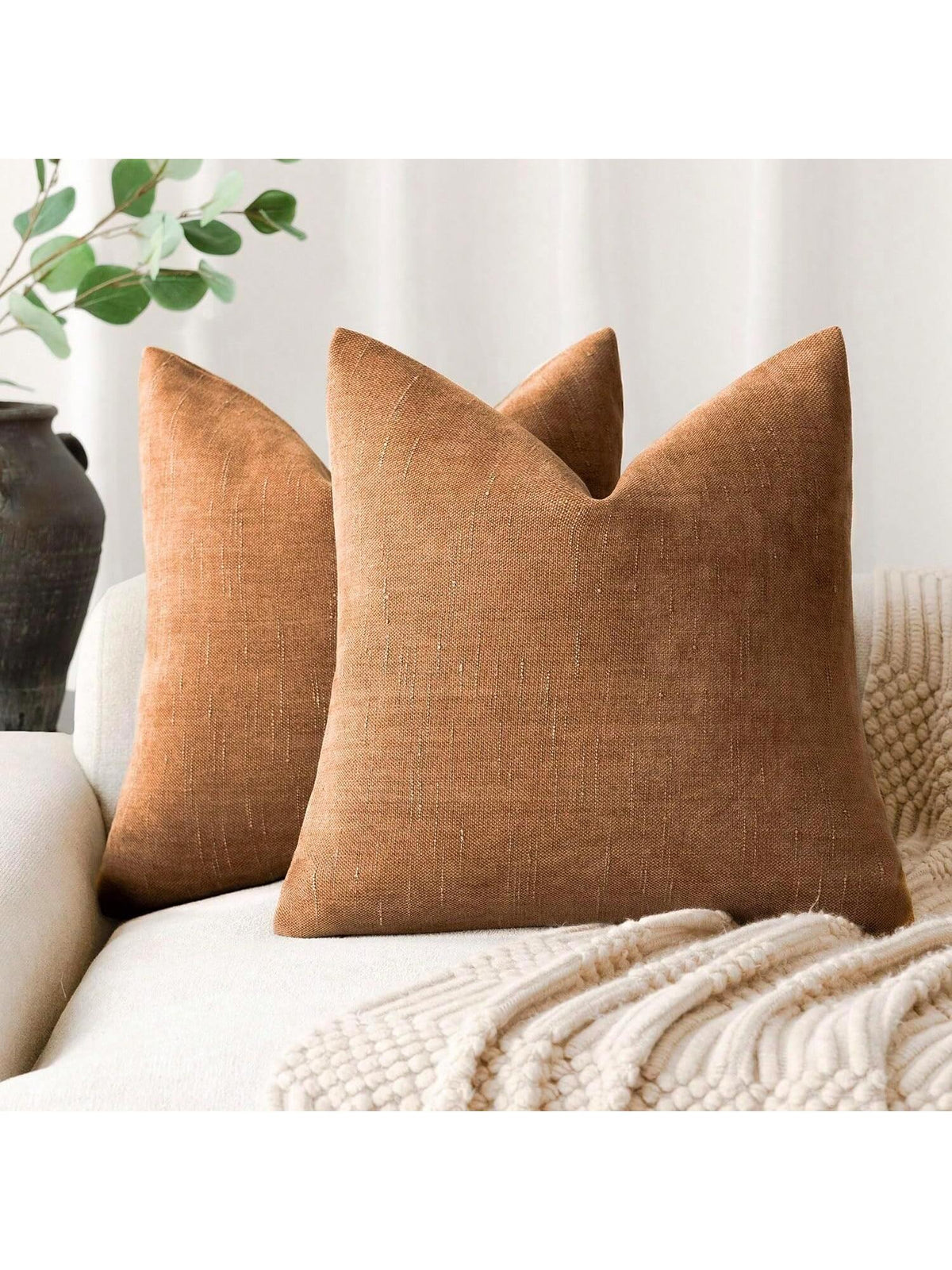1pc Pillow Cover Without Insert, Bronze Vintage Wabi-Sabi Style + Minimalist Soft Texture Chenille + Linen Blend Fabric Woven Decorative Pillowcase, Suitable For Home, Sofa, Bed, Bedroom, Living Room