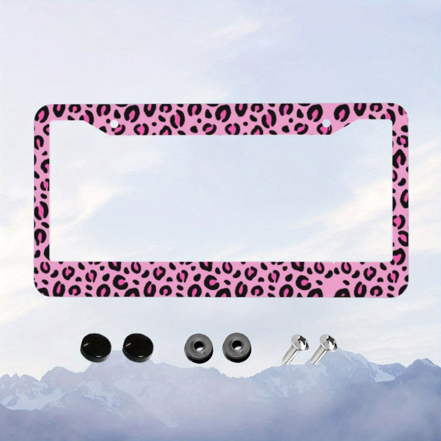 1pc Pink Leopard Print Aluminum License Plate Frame 12.2x6.3in, Romantic Valentine's Day Auto Decor Gift For Friends And Lovers,Car Cover,Car Must Haves,Gifts,Car Decor,Car Acessesories>Essentials,Car