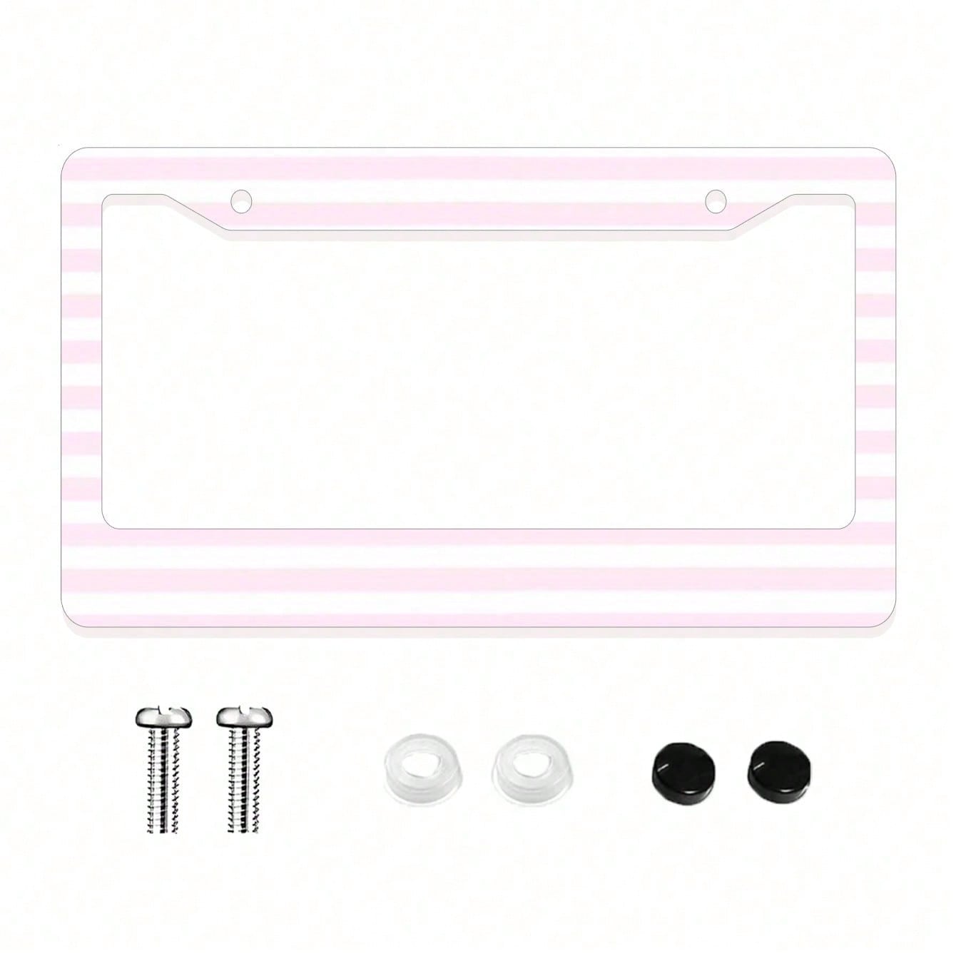 1pc Pink Striped Novelty And Fun- Themed License Plate Frame, Aluminum- Made, 6x12 Inches, 2- Hole Type With Screw Set, Car Decoration And, Meets US Vehicle Standards