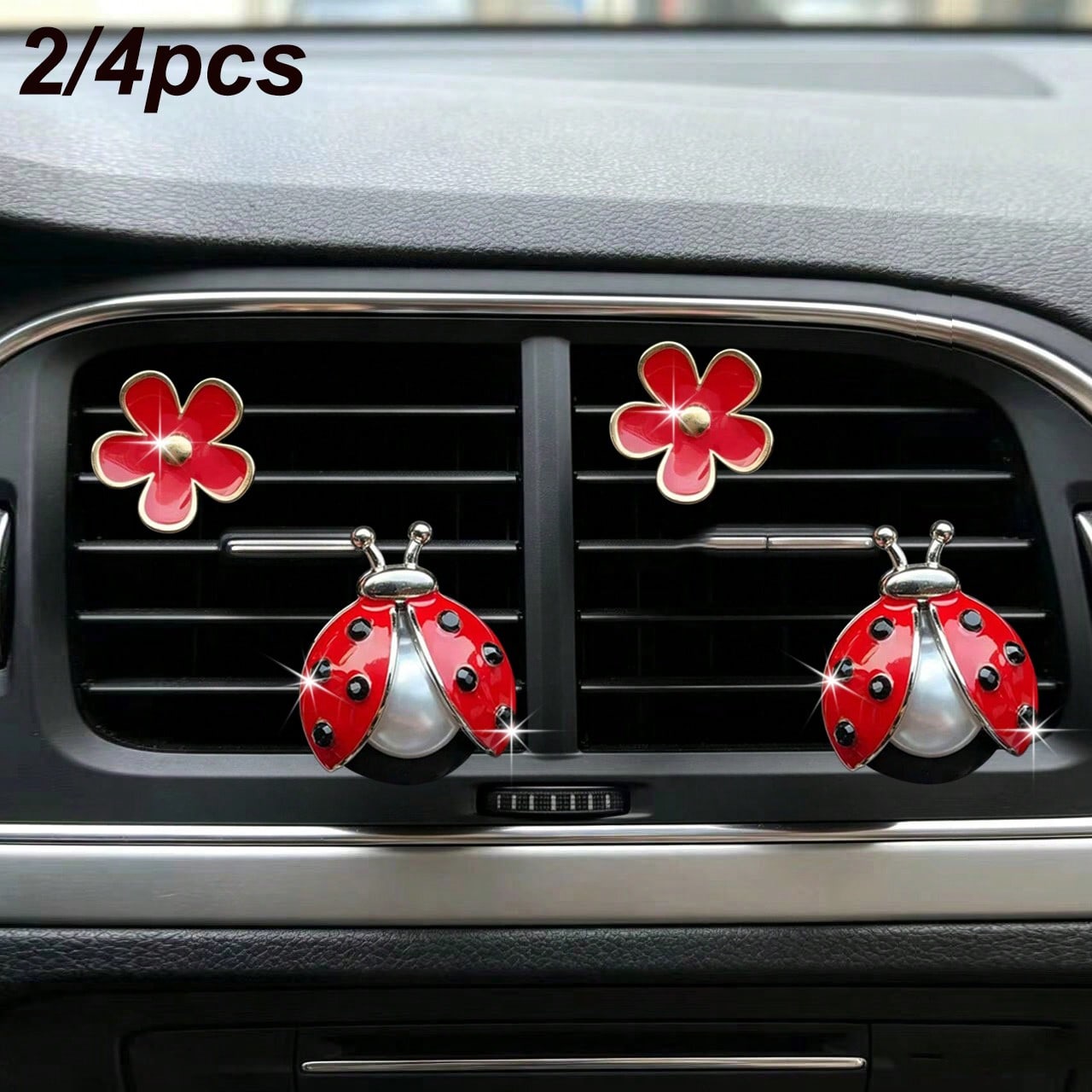 2/4pcs Daisy & Happy Seven-Star Bug Car Aromatherapy Clip, Cute Alloy Insect Air Vent Decor Clip, Fun Car Air Freshener
