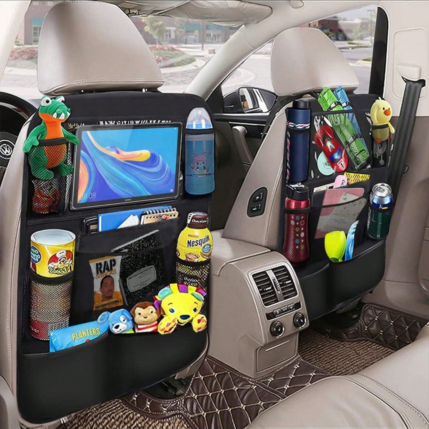 2-Piece Black Oxford Cloth Car Rear Seat Storage Bag With Multiple Pockets For Easy Storage, Suitable For All Car Models, Keeping Your Car Tidy And Orderly!