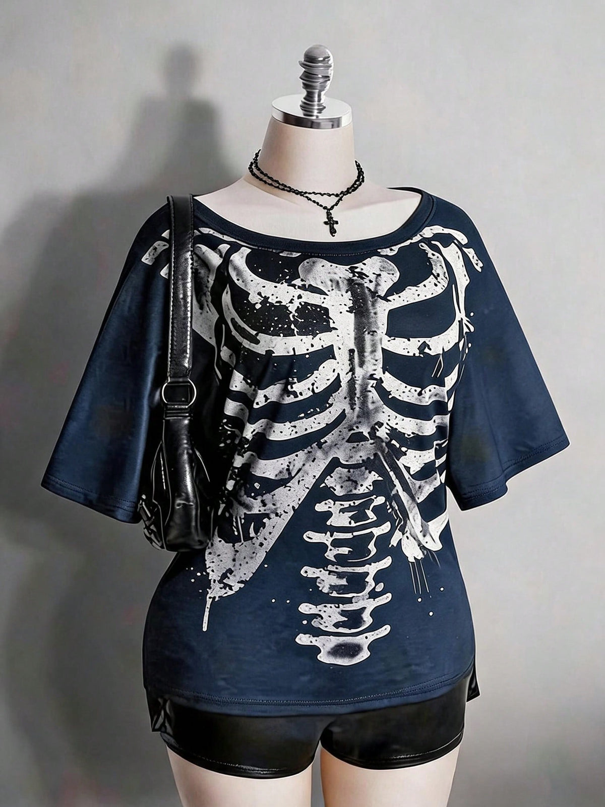 2026 Summer Collection,Retro Gothic Plus Tee: Distressed Skull & Rose, Y2K Punk Style, Sizes S-7XL, Ships 24H