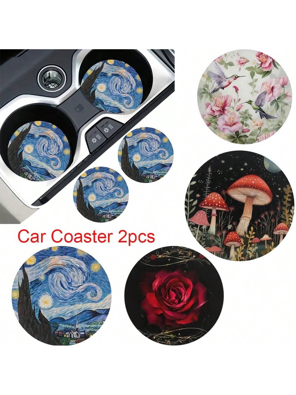 2pcs Car Cup Coaster Stylish & Durable Fast-Drying Non-Slip Car Cup Mat