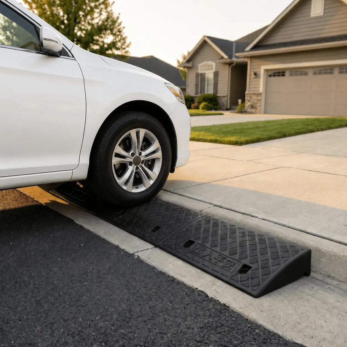 2pcs Car Sidewalk Ramp- Portable Ramp, Heavy Duty PE Portable Car Curb Ramp With Non-Slip Traction Surface For Sidewalk