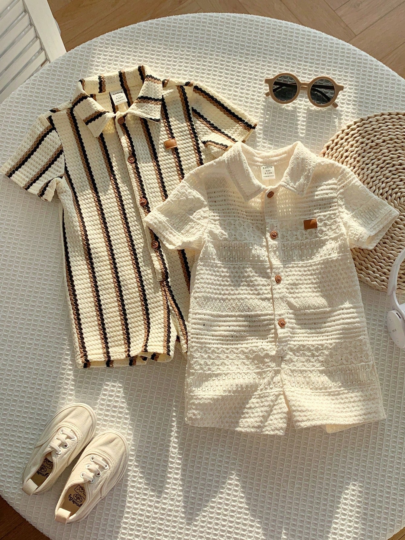 2pcs Newborn Baby Unisex Casual Striped Polo Collar Short Sleeve Romper Set,Blue And White Stripe,Summer,Casual,Family Matching,Birthday Party,Wedding