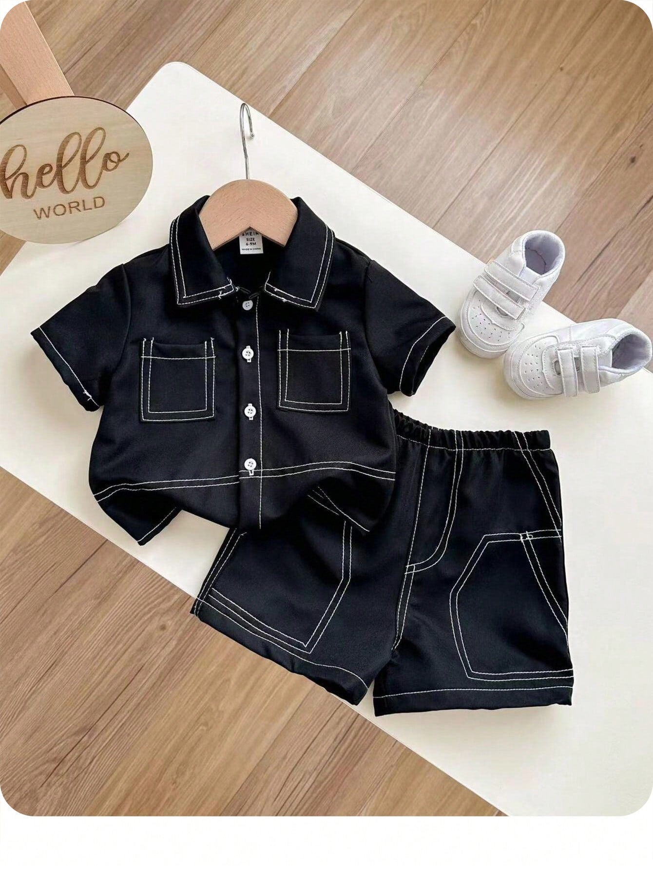 2pcs/Set Baby Boy/Girl Casual School Chic Oversized Top/Shirt With Elastic Waist Shorts Outfit, Suitable For Spring/Summer Indoor And Outdoor Wear