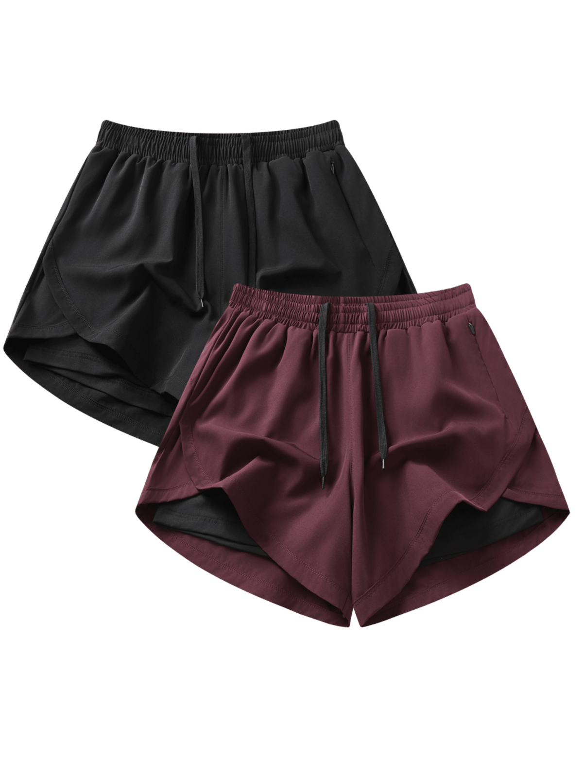 2pcs/Set Women's Sports Shorts| Quick-Dry Polyester & Spandex Blend| Breathable, Lightweight| Adjustable Drawstring Waistband| Suitable For Fitness And Casual Wear| Machine Washable| Multi-Seaso
