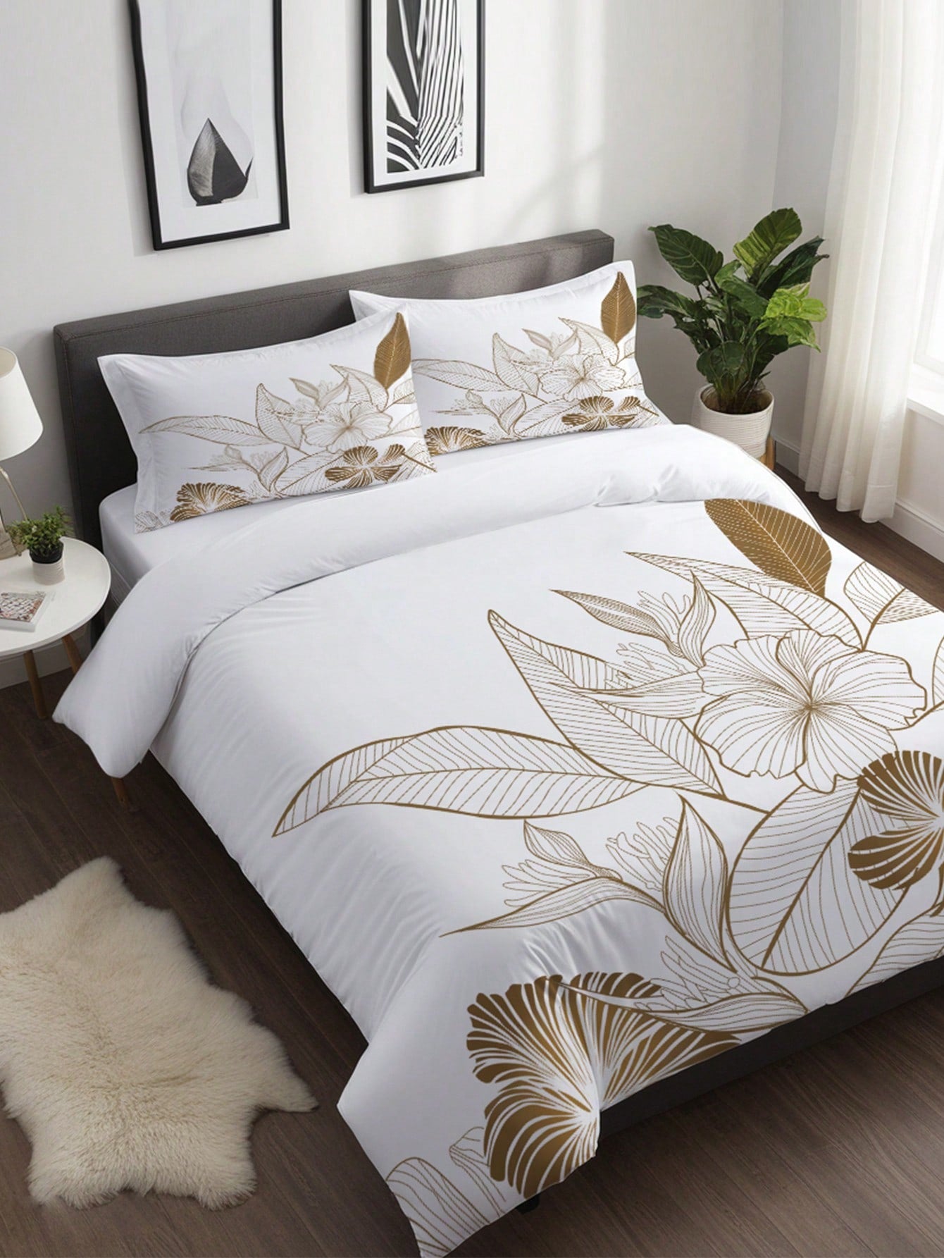 3pcs Elegant Floral Print Duvet Cover Set (1 Duvet Cover + 2 Pillow Shams, Comforter Not Included), Soft & Comfortable White Bedding Set, Suitable For Bedroom And Guest Room Decor