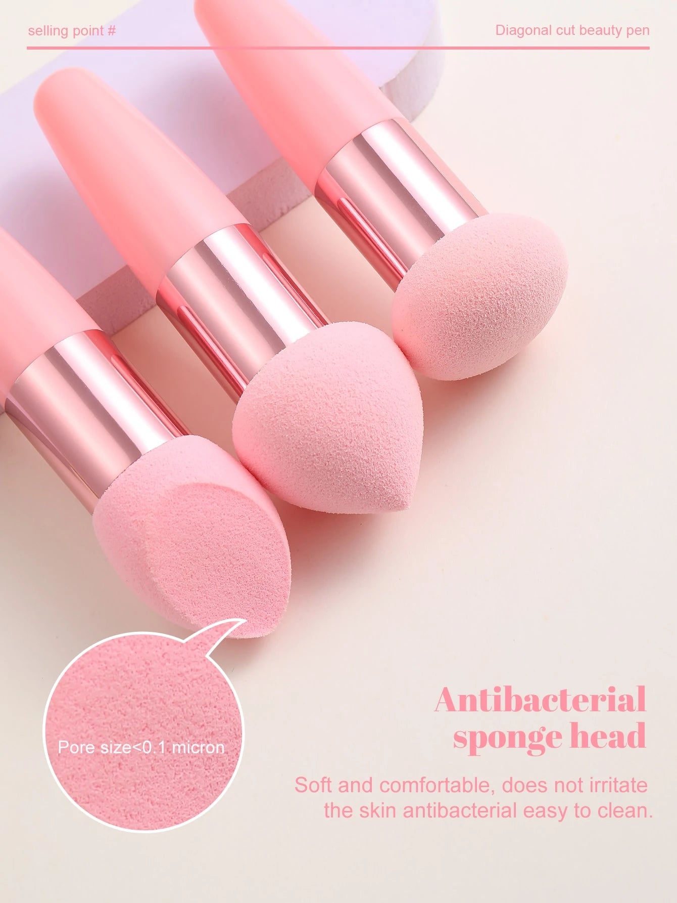 3Pcs Makeup Sponge Facial Foundation Sponge Professional Makeup Blending Sponge With Handle Beauty Sponge Blender Dry & Wet Use Makeup Sponges For Foundation,Makeup,Cheap,Room Decor,Vanity,Travel,Bedr
