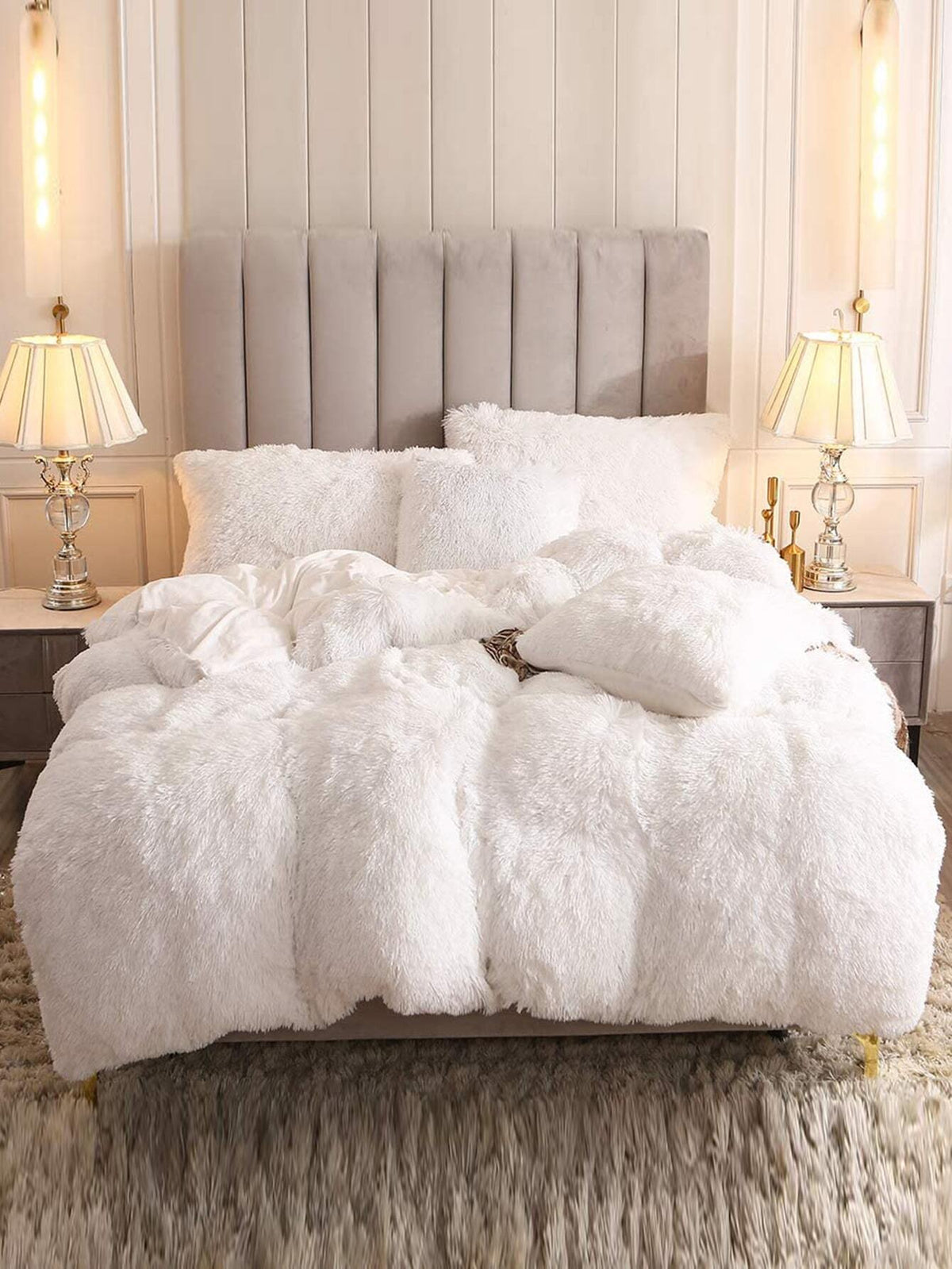 3pcs Solid Color Fluffy Comforter Set (1pc Fluffy Comforter + 2pcs Pillow Shams), Suitable For Bedroom, Guest Room, Size Options: Super King, King, Queen, Twin, Christmas Gift