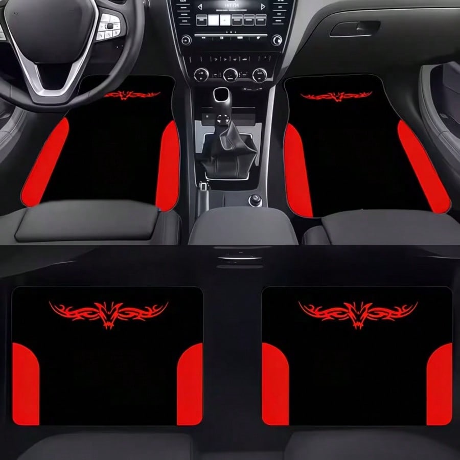 4pcs Car Floor Mats- Black & Blue Design, High Quality Material, Fashionable & Durable, Universal Fit For Most Vehicles, Easy To Clean, Car Interior Decor Mat, Automotive Carpet, Holiday Gift