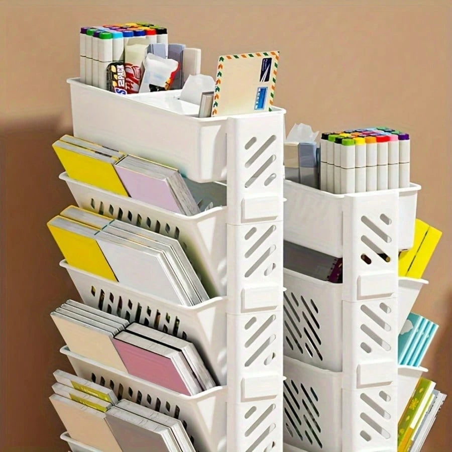 5/6 Tier Mobile Storage Cart With Wheels, White Rolling Book Cart, Slim Rolling Bookshelf Organizer For Office Home School Study Books Magazines Storage, Space Saving