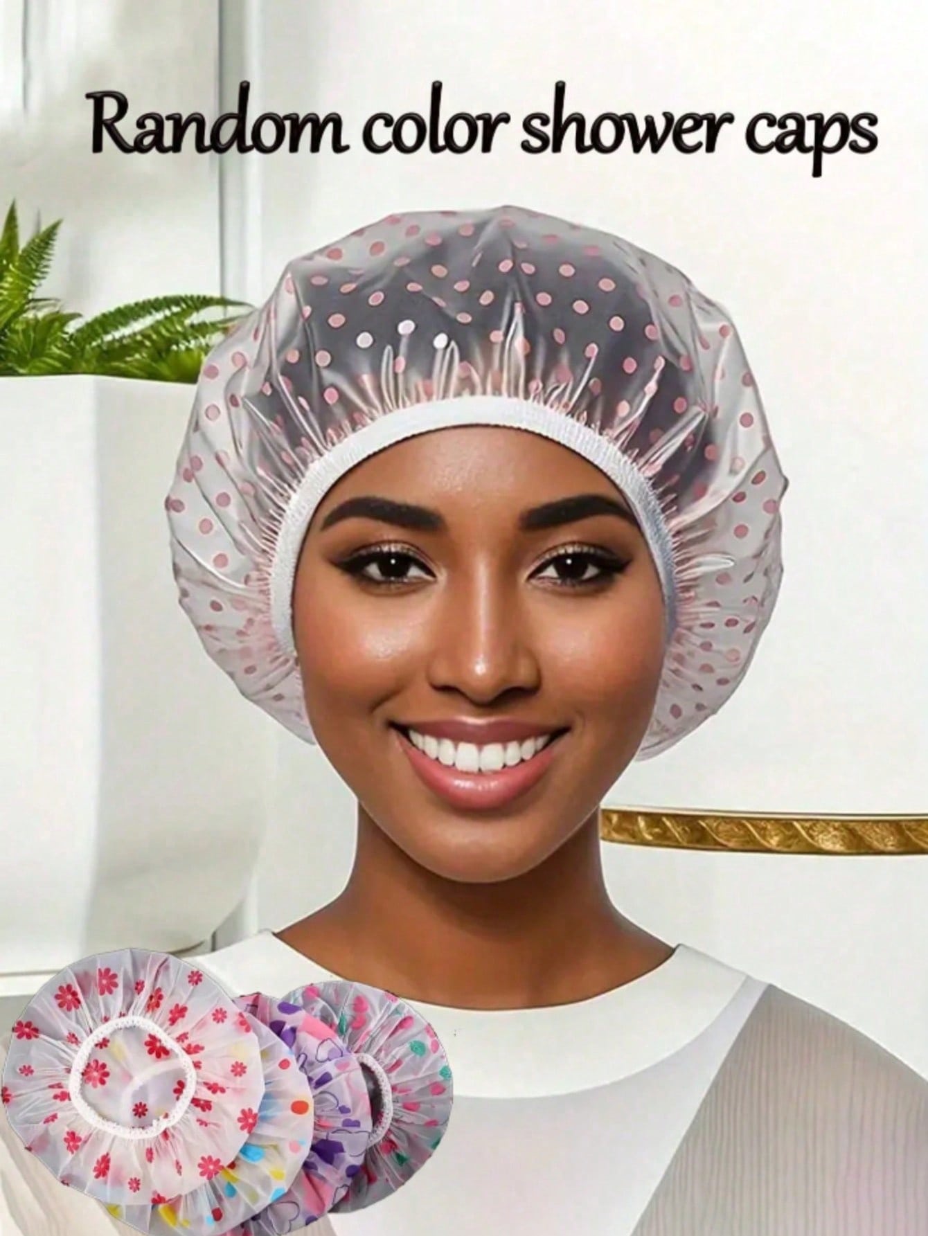 5pcs/3pcs Mixed Color Waterproof Shower Caps, Printed Bath Caps, PVC Dustproof Waterproof Shower Caps, Thickened Reusable Shower Caps, Suitable For Home, Travel, Salon, Beauty Spa