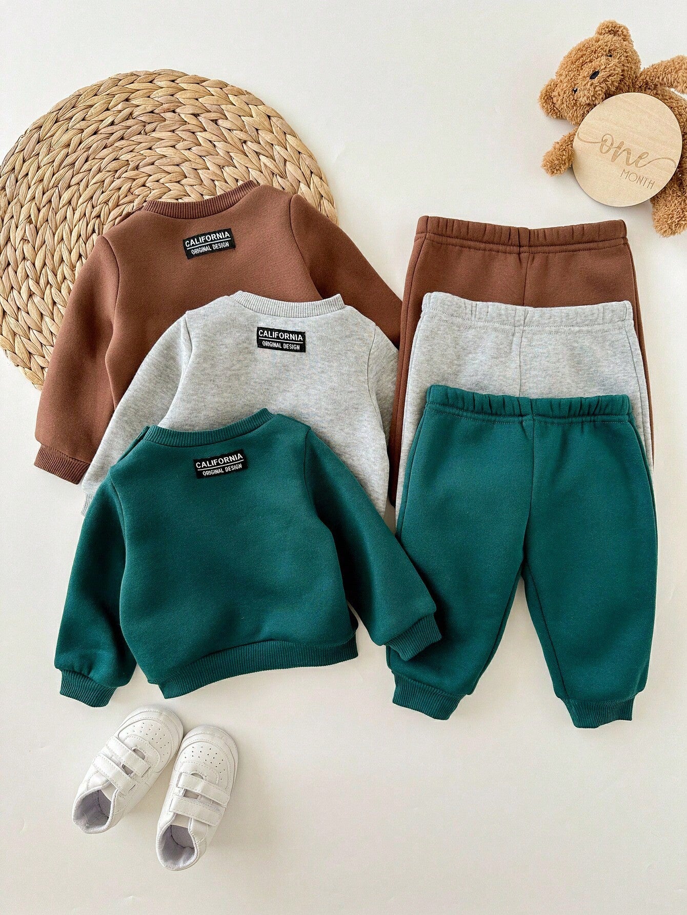 6pcs-Piece Set Newborn Baby Boy Casual Round-Neck And Trousers With Patch,Green,Autumn,Modest,Family Matching Toddler Fall Sweatpants Set Winter