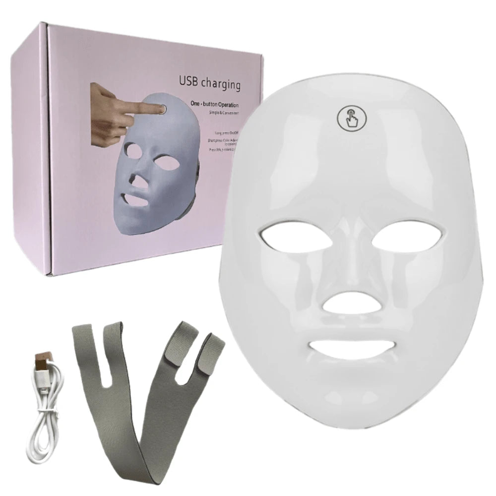 7-Color LED Light Mask- Rechargeable, USB-Powered With 400mAh Lithium Battery, Fragrance-Free, White- Ideal For Skin Care & Beauty Regimens, Light For Face