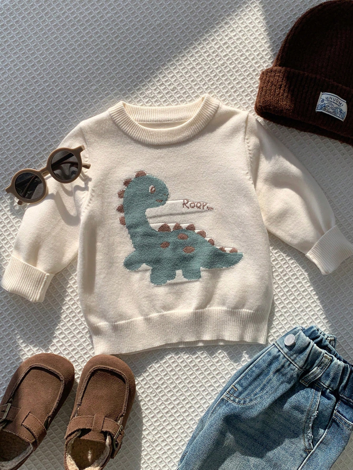 Baby Boy Autumn/Winter Casual Dinosaur Sweater, Cute Sweater, Infant Sweater, White Sweater