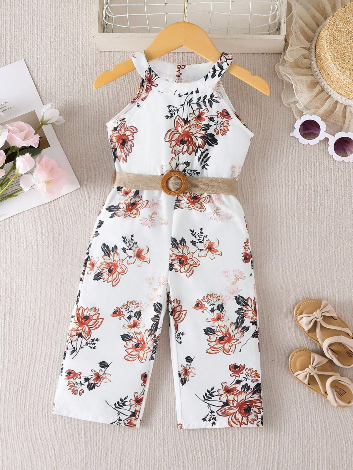Baby Girl Floral Print Halter Jumpsuit