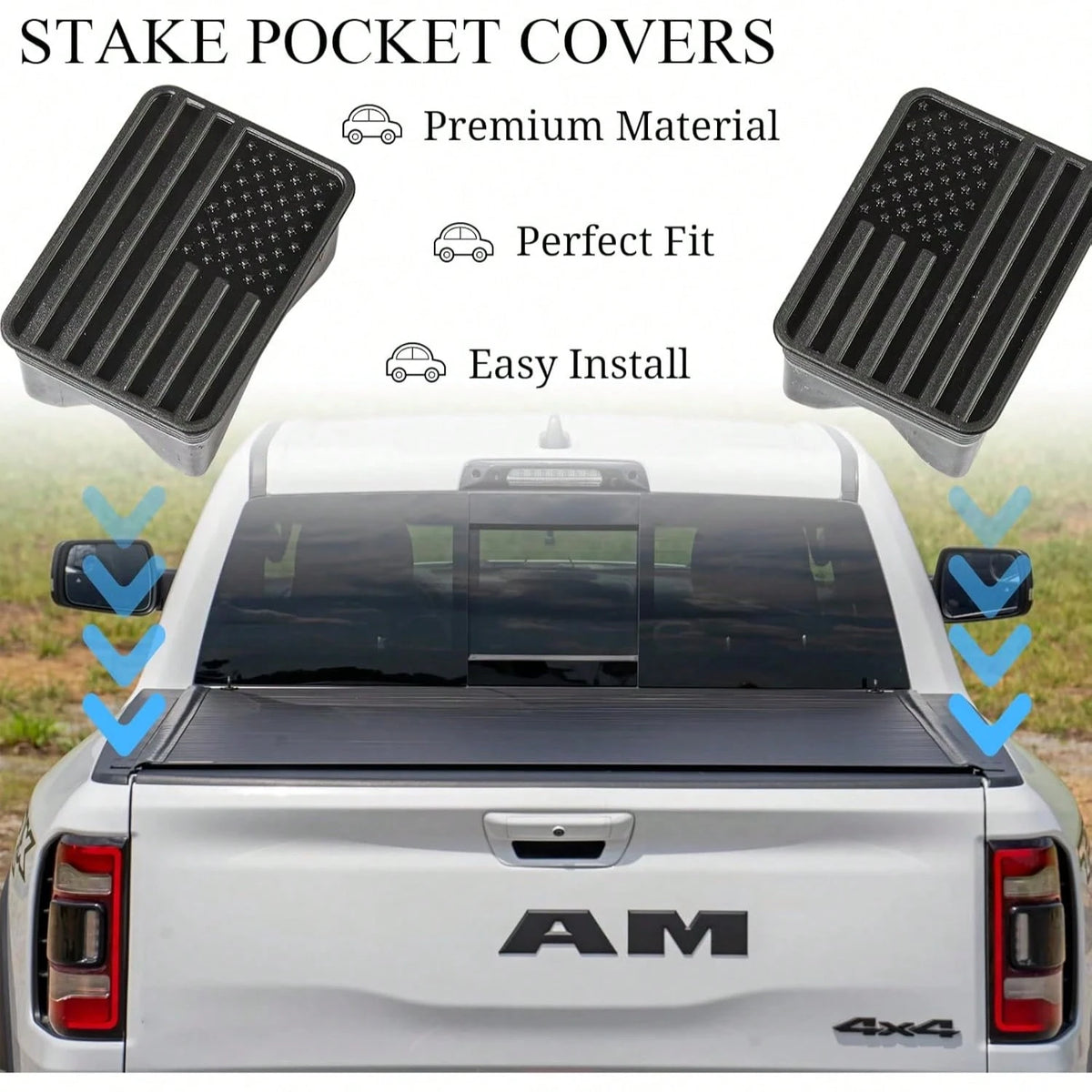 Bed Rail Stake Pocket Covers For Dodge Ram 1500 ABS Black 2 Pcs