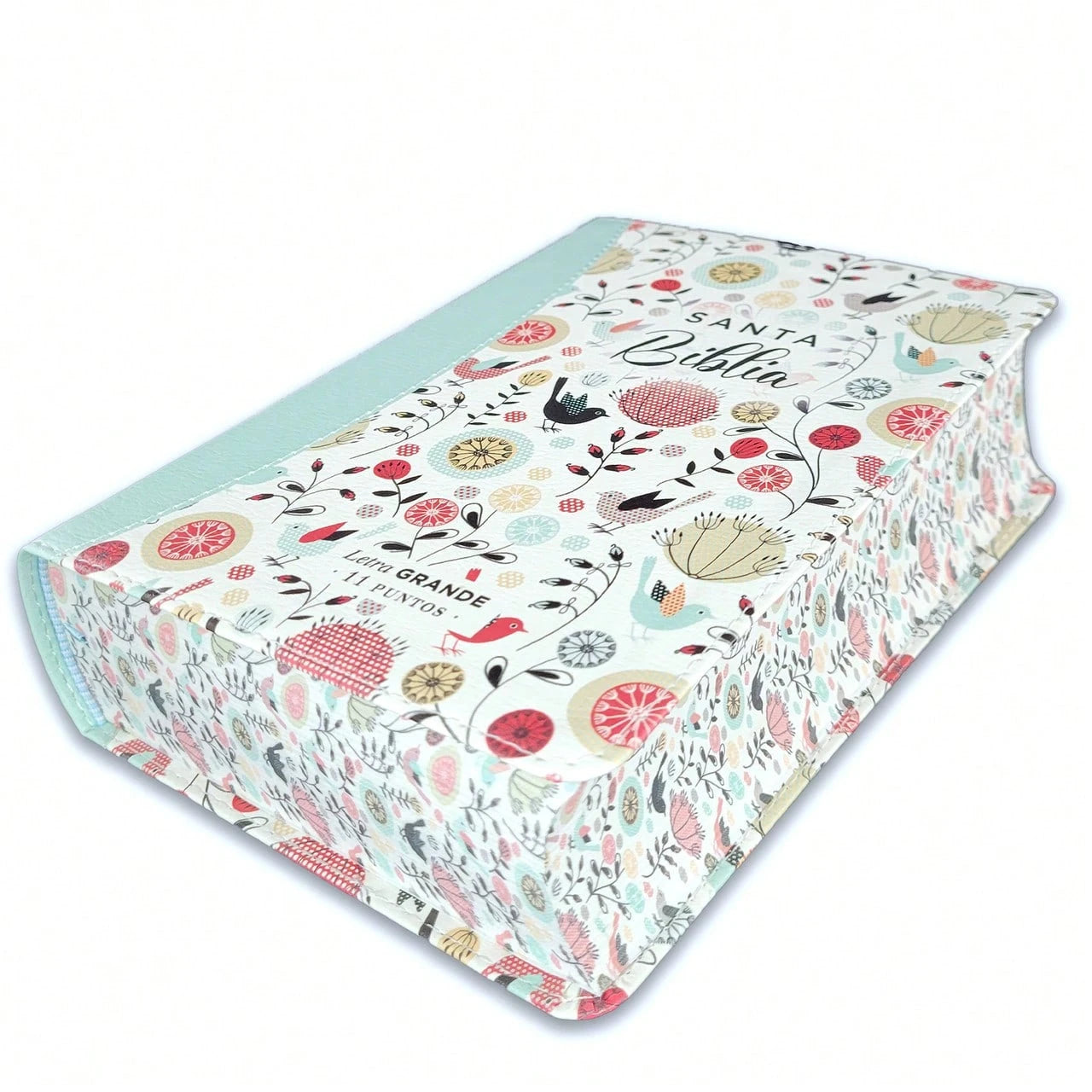 Biblia Compacta Para Mujer 11 Puntos RV1960 Imit Piel Con Canto Pintado Primaveral Turquesa