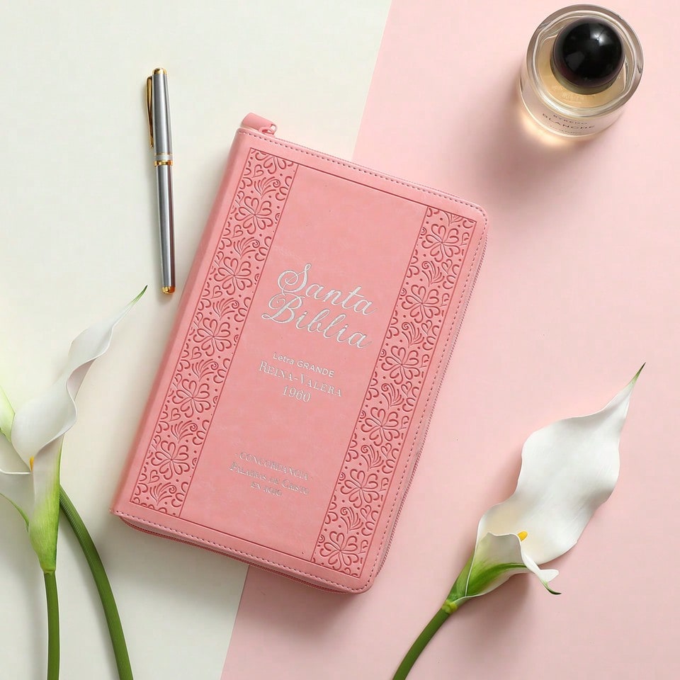 Biblia Para Mujer Letra Gigante Manual 14 Puntos Con Cierre RV1960: Imit. Piel Azul Floral Con Indice