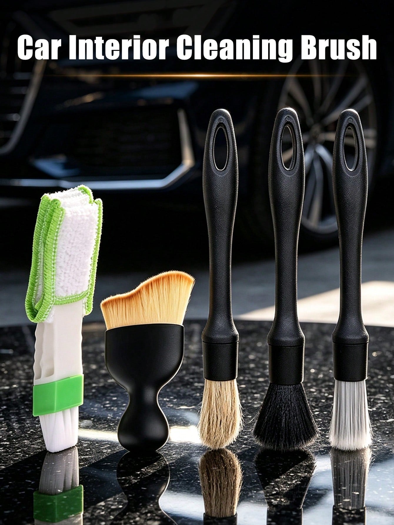 Car Cleaning Brush Set| Ergonomic Design| Soft & Hard Mixed Bristles, Suitable For Air Vents, Dashboard, Leather Seats, Wheels And More| Multi-Functional Dusting Tool| Interior Cleaning Essential