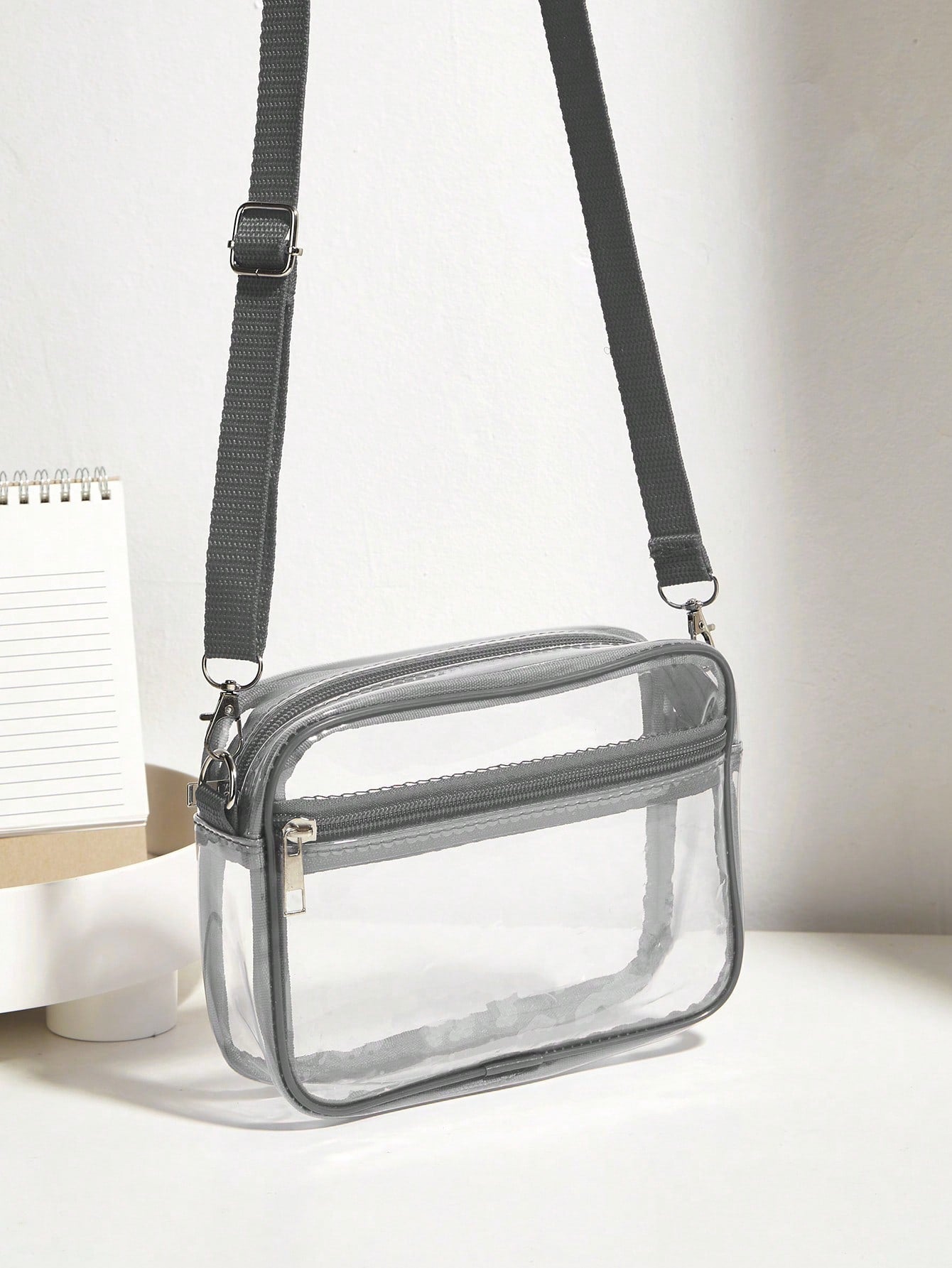 Casual Transparent Crossbody Bag, Minimalist Fashion PVC Zipper Shoulder Bag With Adjustable Strap, Jelly Bag