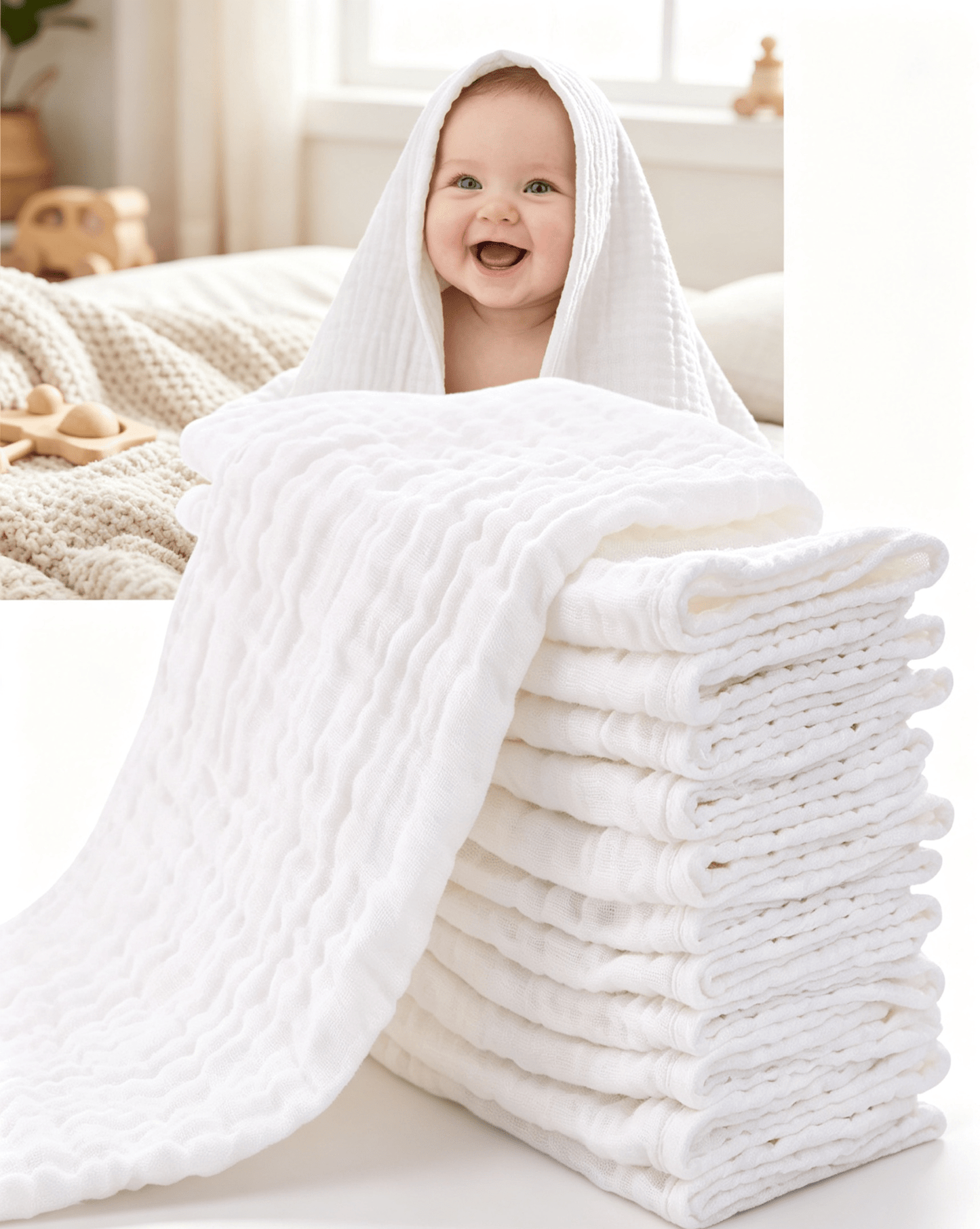 CN. 24 Pcs/12Pcs Muslin Burp Cloths For Baby- Ultra-Soft 100% Cotton Baby Washcloths- Large 20'' By 10'' Super Absorbent Milk Spit Up Rags