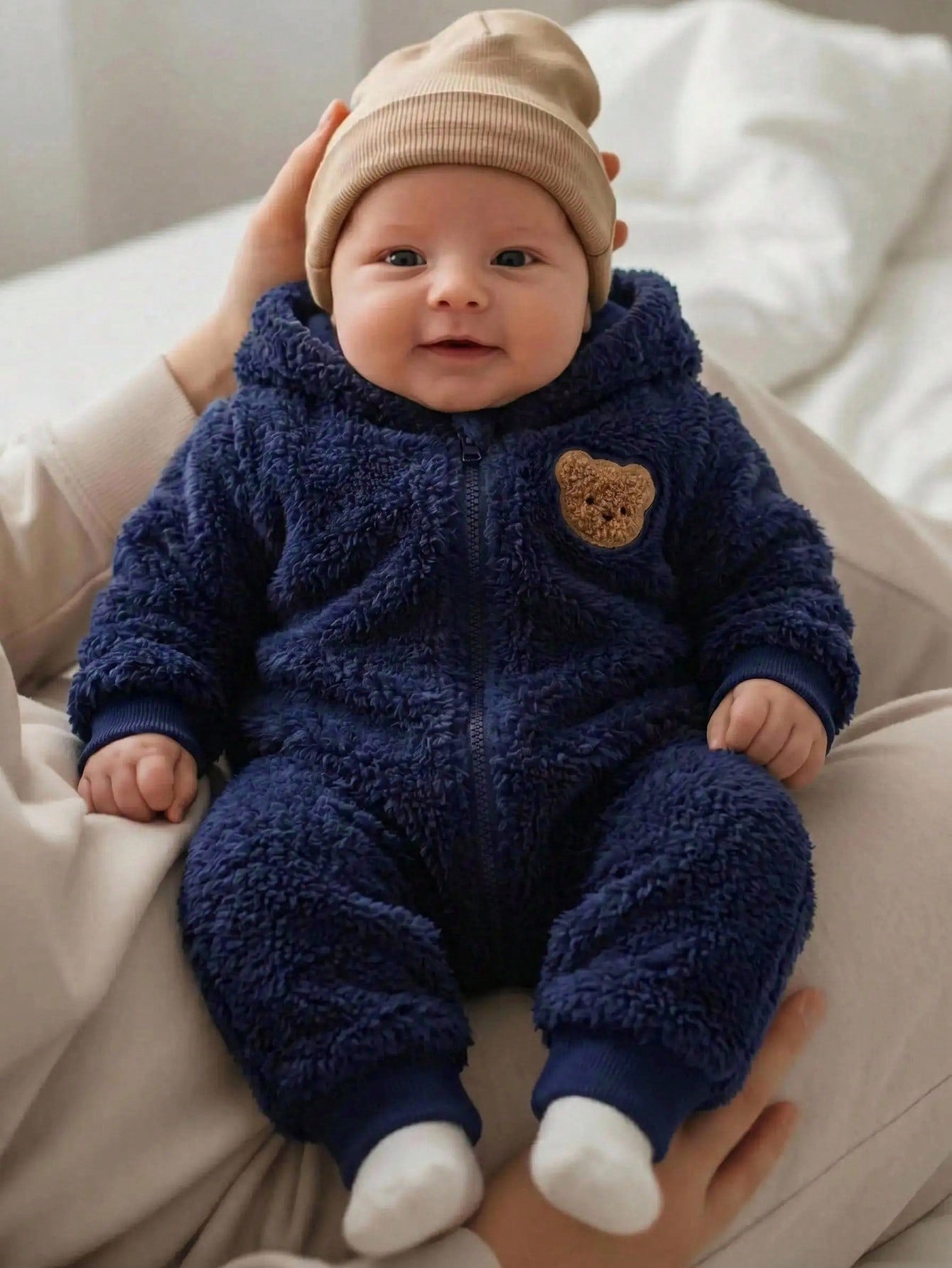 Cozy Pixies Newborn Baby Girl Cartoon Bear Pattern Thermal Lined Thick Hooded Long Sleeve Autumn Winter Jumpsuit