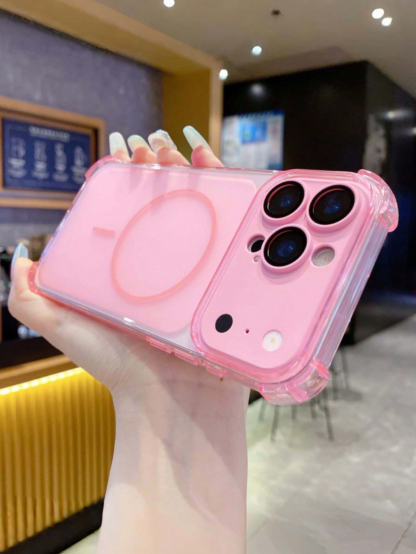 Cute Pink Anti-Drop Magnetic Phone Case| Transparent Frame Support| Full Protection Shell Compatible With Apple 17/16/15/14/13 Air/17 Pro Max Supports Wireless Charging Matte Texture, Full Lens Prot