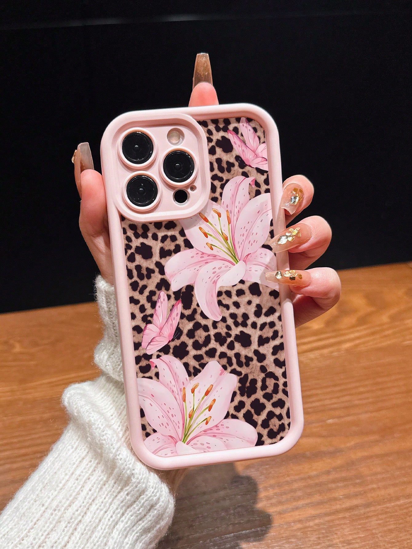 Cute Pink Flower Elements Fashion Phone Cases Lily Flower Butterfly Leopard Print Matte Anti-Drop Phone Case Compatible With IPhone 11, 12, 13, 14, 15, 16, 13 Pro Max, 16 Plus, XR, 7, 8 Plus, 17 Pro M