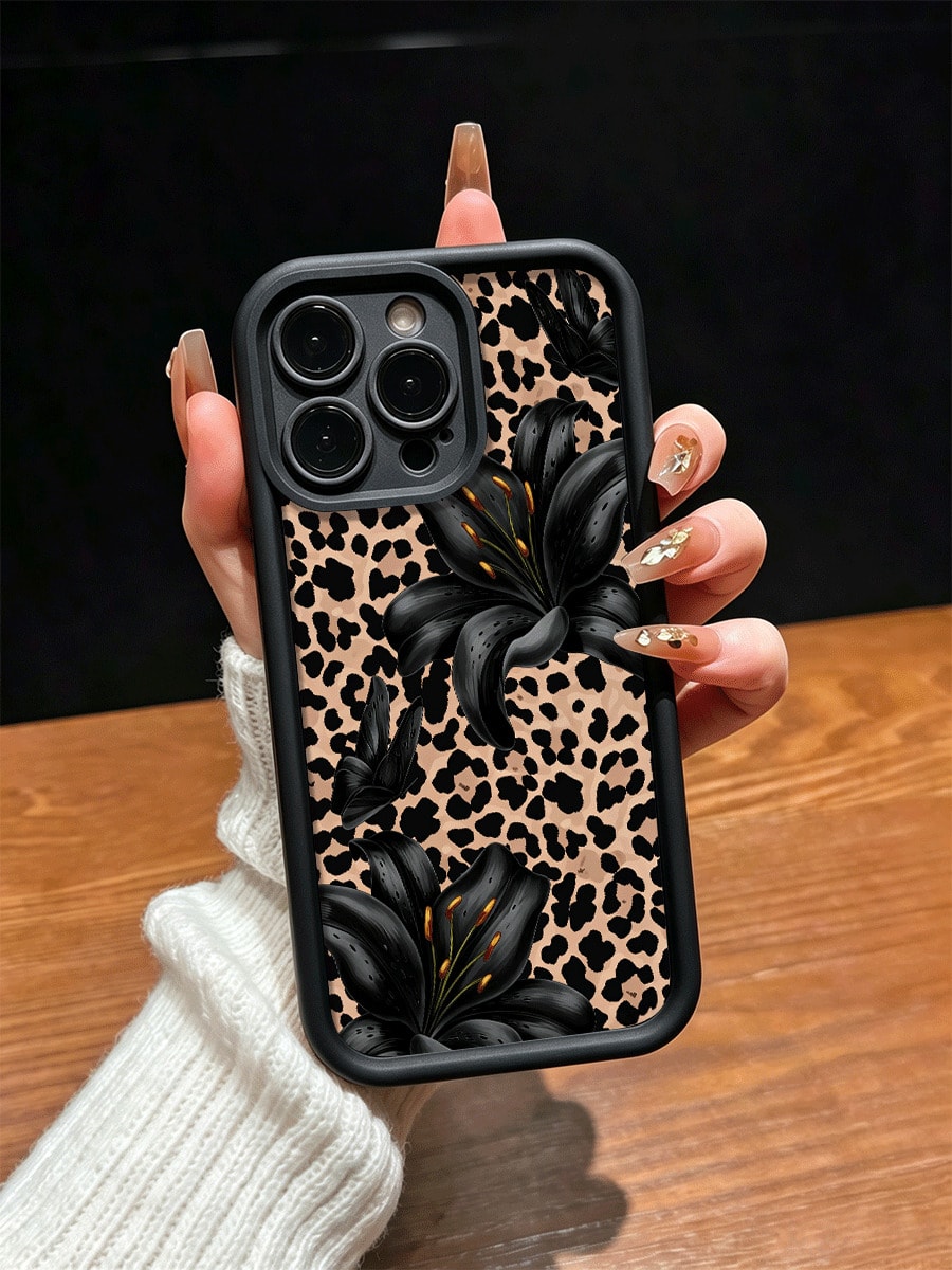 Cute Pink Lily Flower & Leopard Print Matte Anti-Drop Phone Case Compatible With IPhone 11, 12, 13, 14, 15, 16, 13 Pro Max, 16 Plus, XR, 7, 8 Plus, 17 Pro Max, AIR