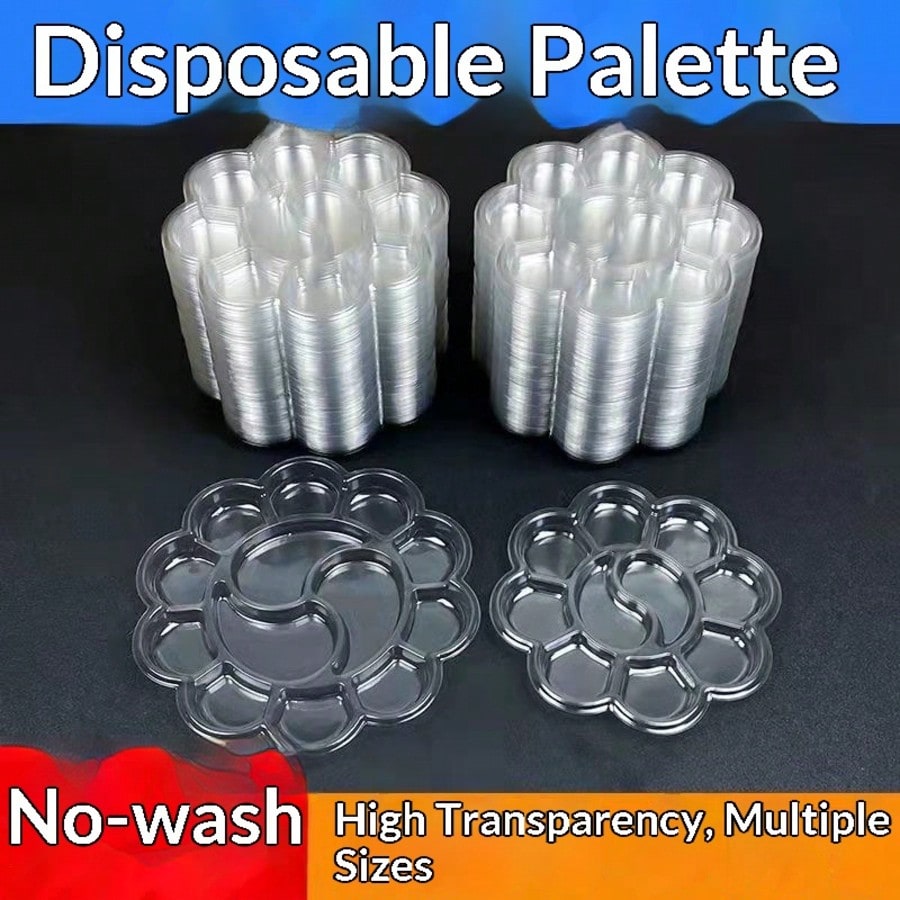 Disposable Children's Painting Color Palette, Transparent Flower-Shaped Watercolor Palette, Non-Stick Plastic Palette Suitable For Kindergarten Art Class, DIY Crafts, School Drawing Activities