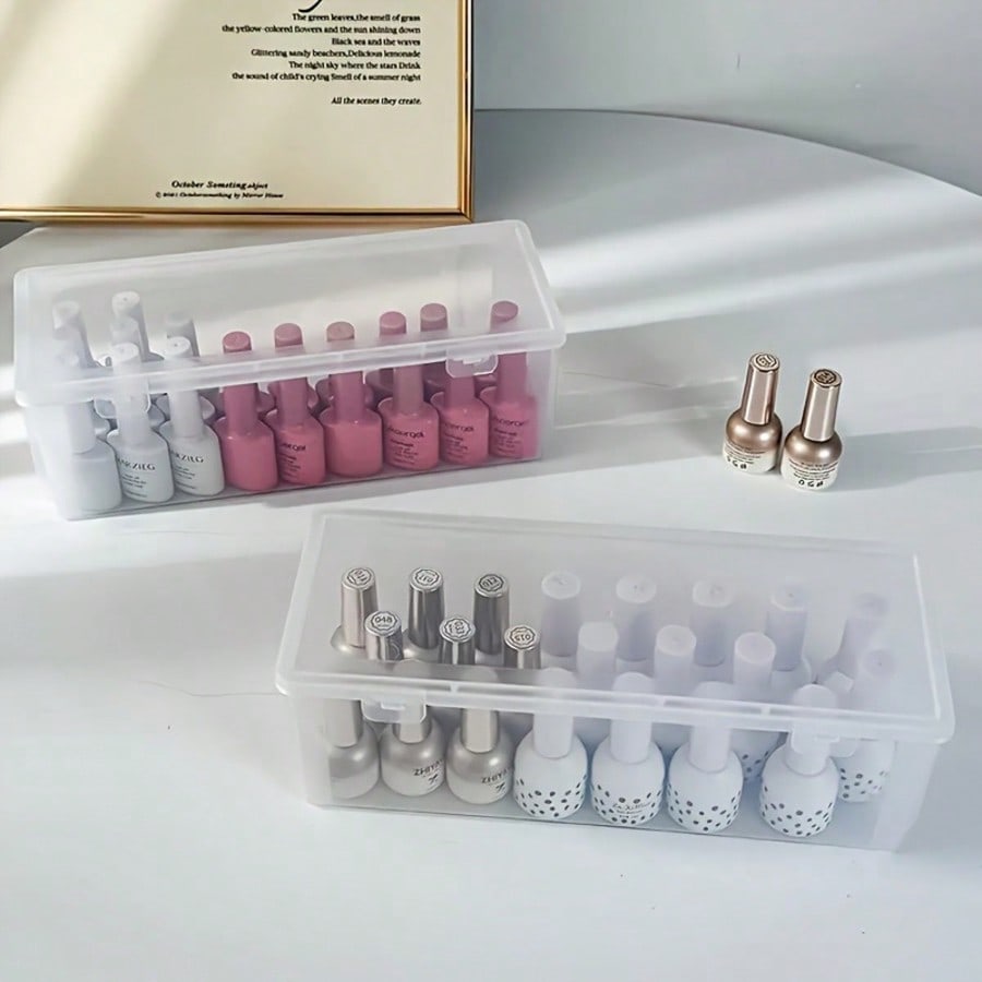 Dust-Proof Transparent Plastic Nail Polish Storage Box With Safety Lock, Portable Gel UV Nail Polish Bottle Storage Case, Suitable For Home And Nail Salon Storage Of Small Nail Art Supplies