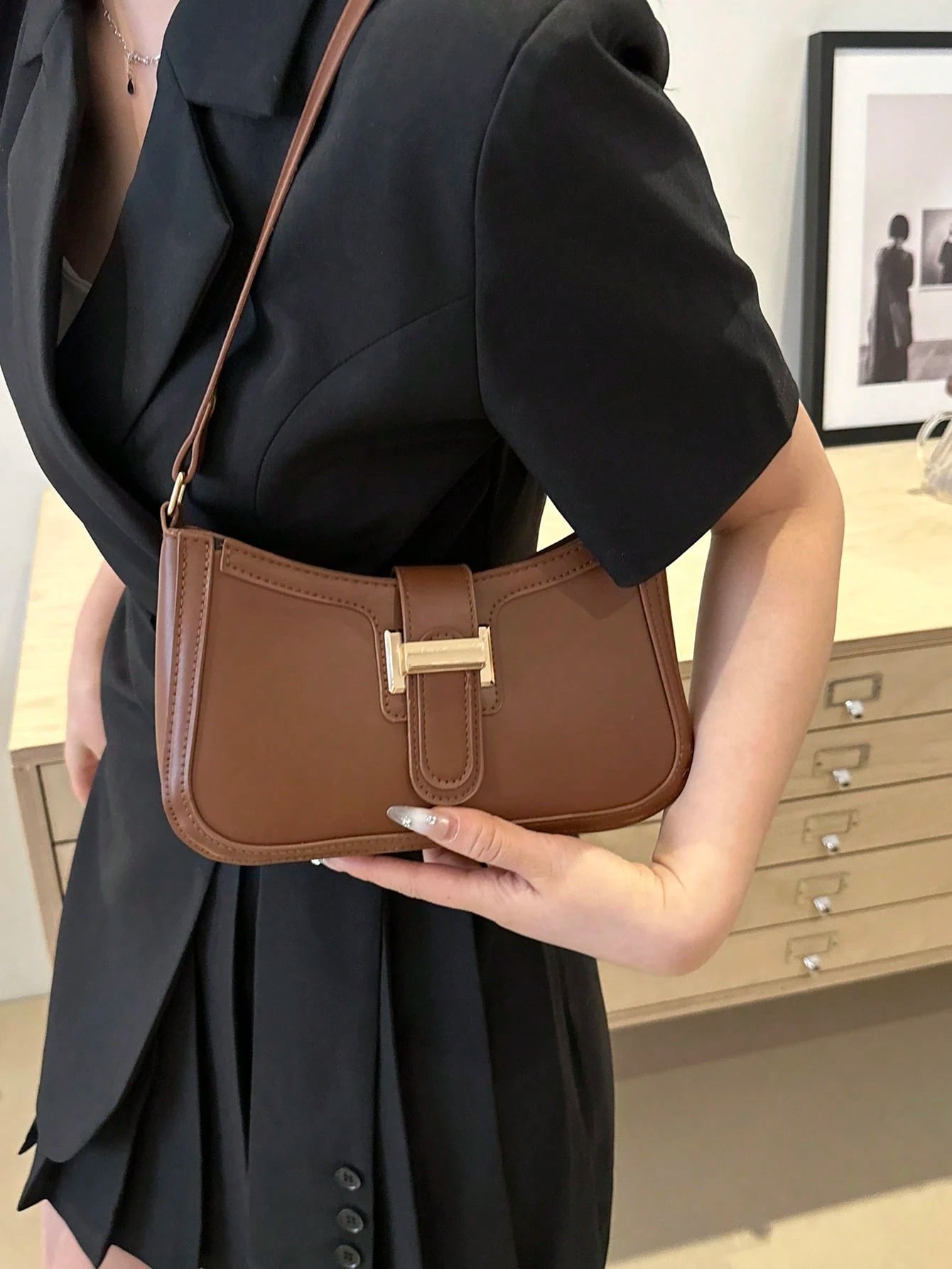 Elegant Crescent Underarm Shoulder Bag, Women's Fashion Casual Solid Color Underarm Bag
