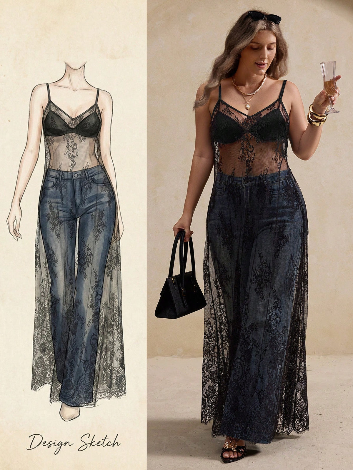 Elegantrix Plus Size Women's Casual French Style Spaghetti Strap A-Line Sheer Sexy Lace Camisole, Spring/Summer