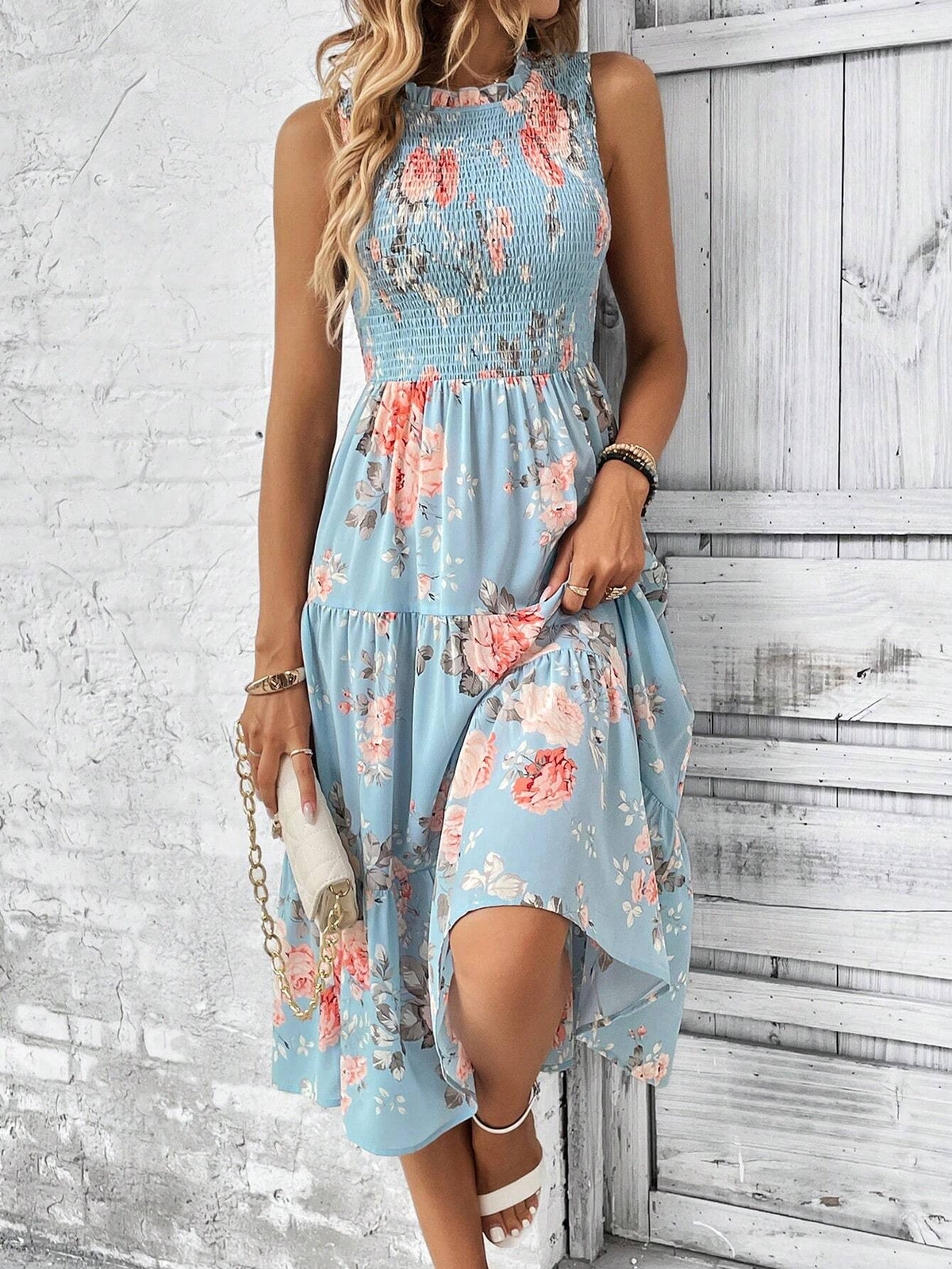 EMERY ROSE Floral Print Ruffle Hem Dress Maxi Women Outfit