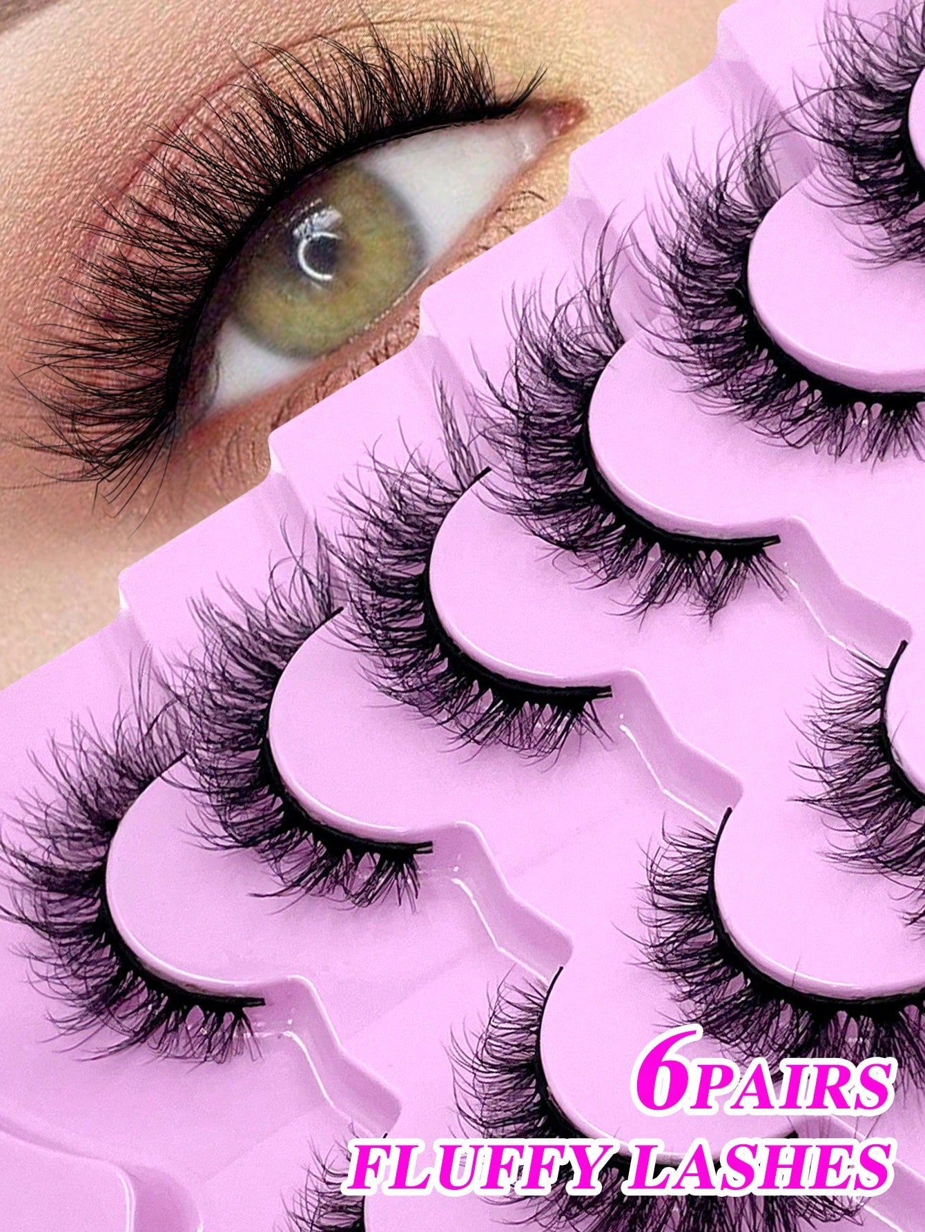 ENCHUW 6 Pairs Natural Lashes Fluffy False Eyelashes Curl Fake Eyelashes With Soft Band Eye Lashes Wispy Lashes 3D Volume Strip Lashes